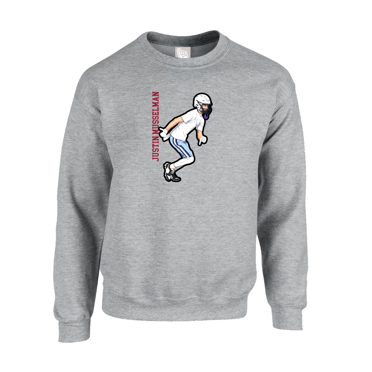 Fleece Crew — Name Vertical in Grey