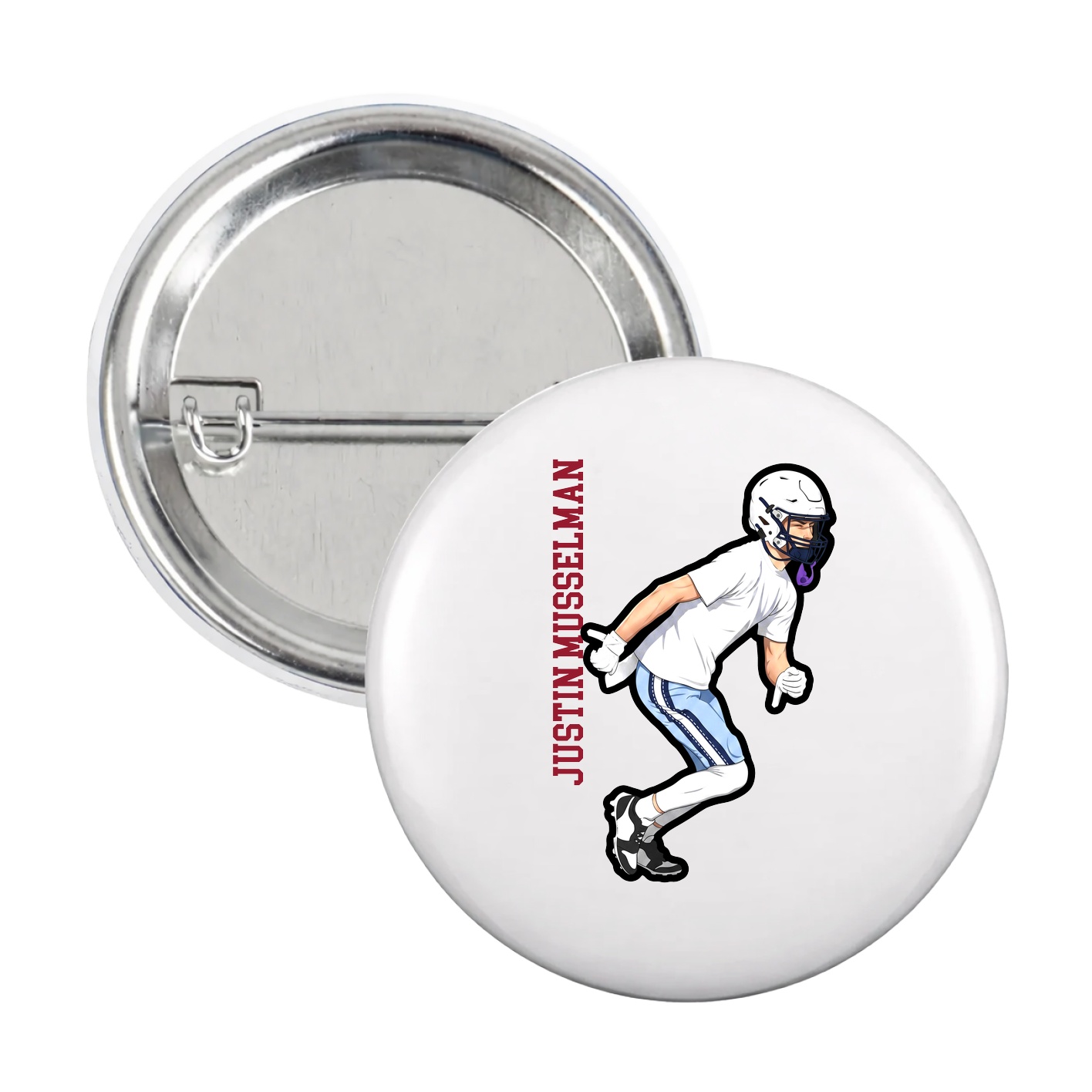 Game Day Button — Name Vertical in White