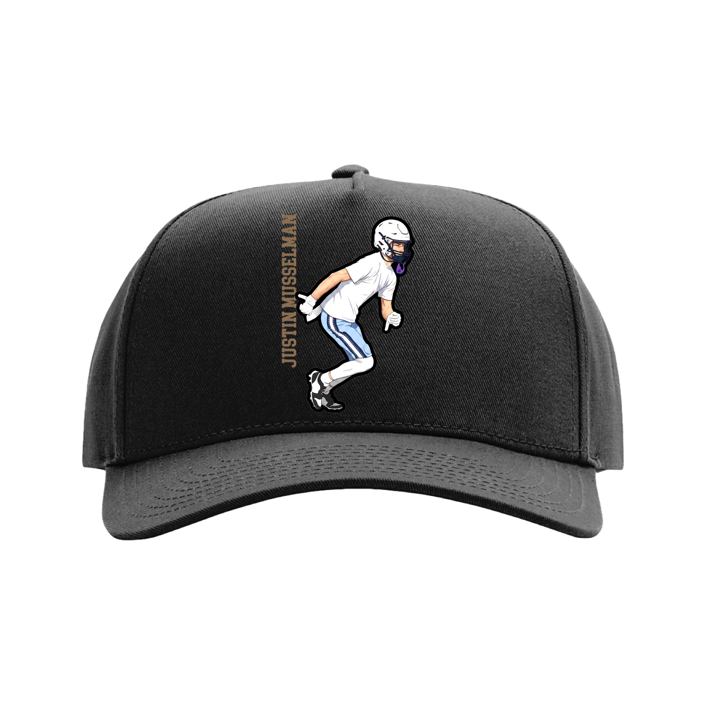 Full Fabric Five-Panel Champ Cap — Name Vertical in Black