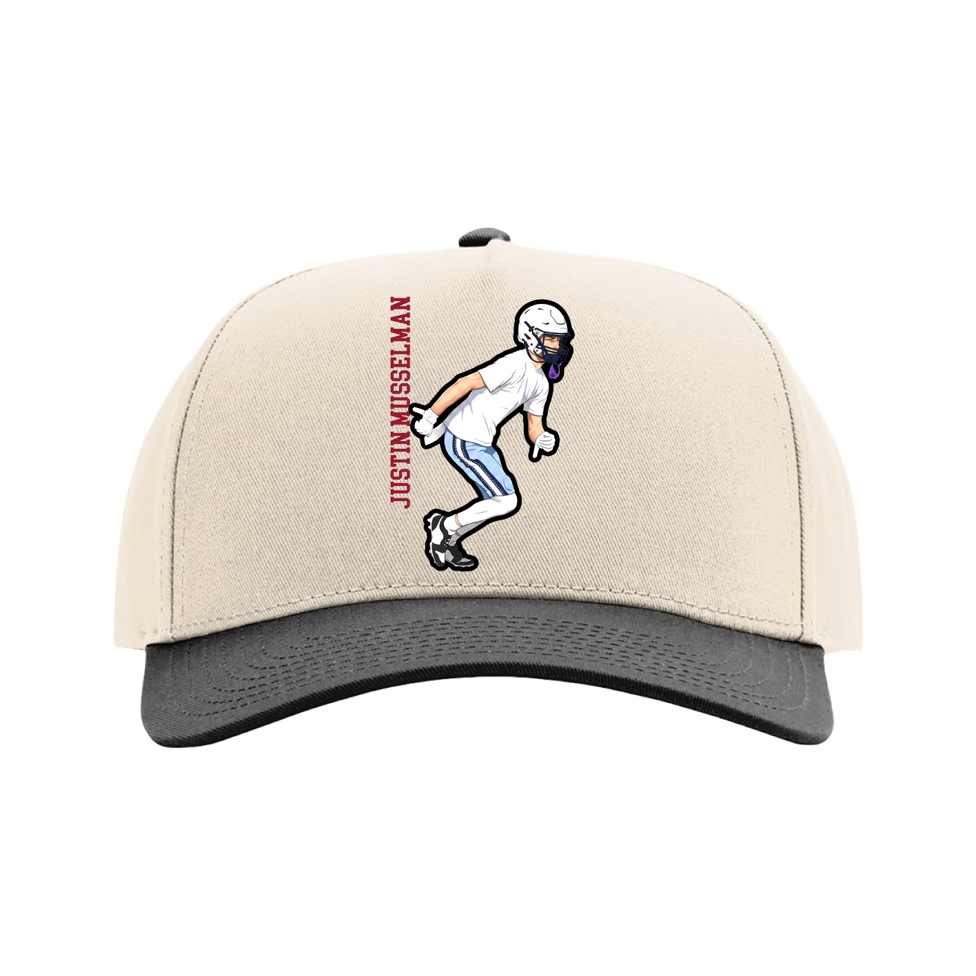 Full Fabric Five-Panel Champ Cap — Name Vertical in Cream/Black