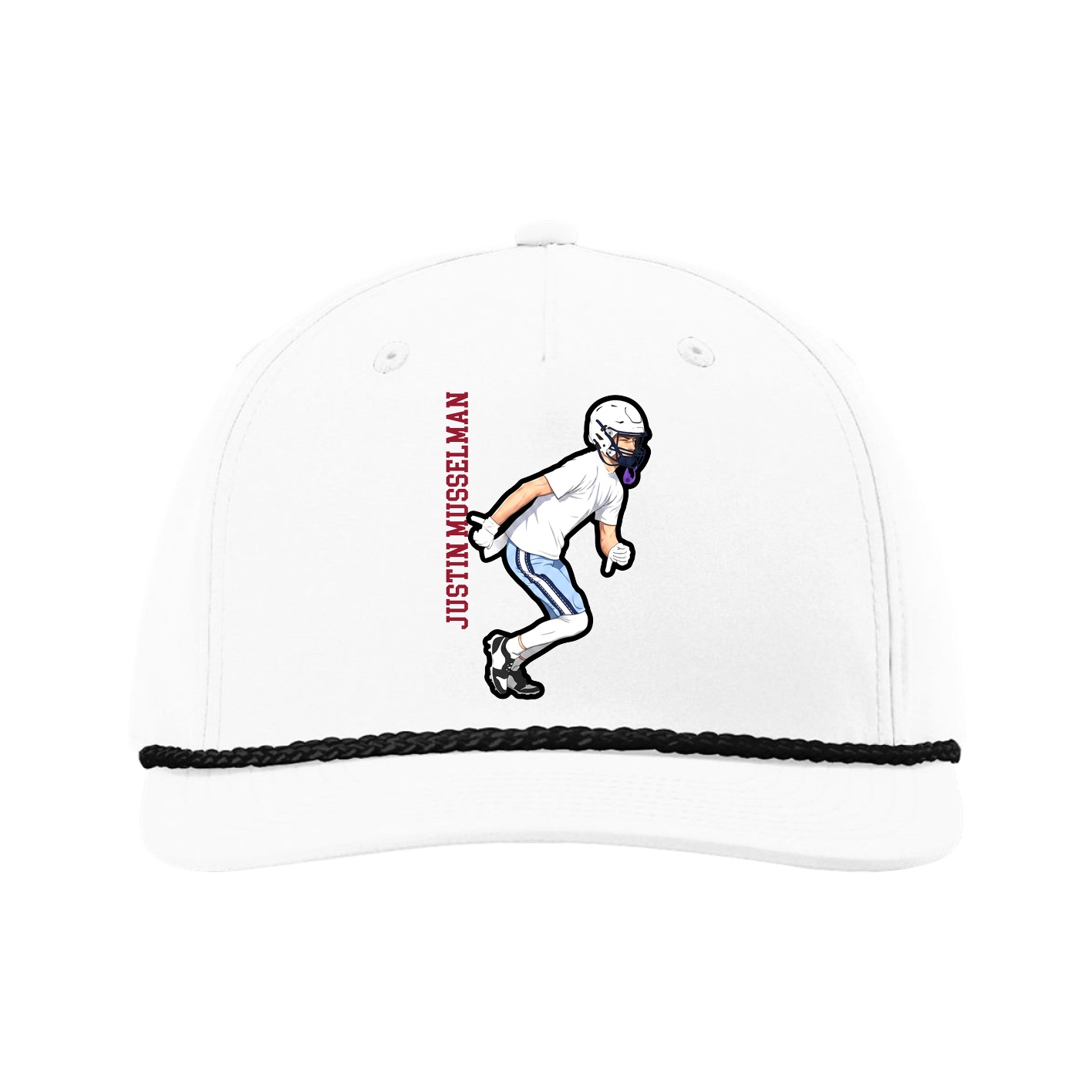 Five-Panel Classic Rope Cap — Name Vertical in White