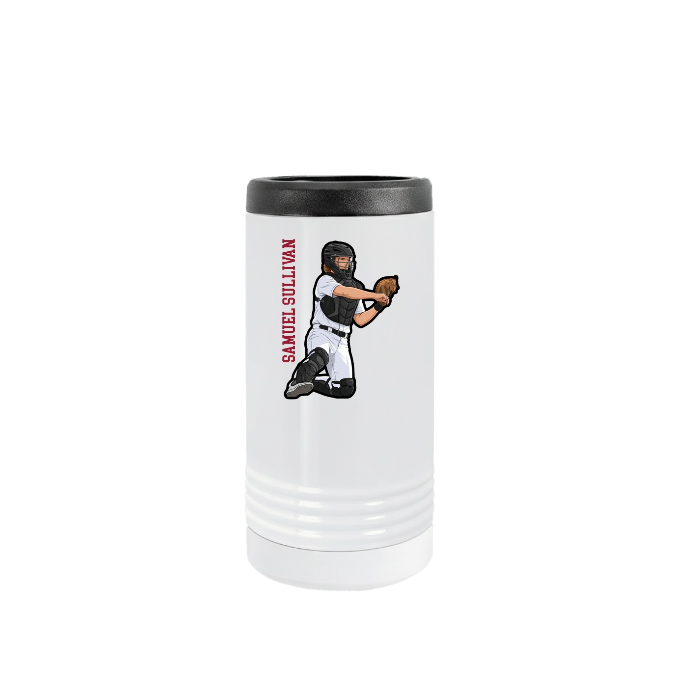 Slim Beverage Holder — Name Vertical in White