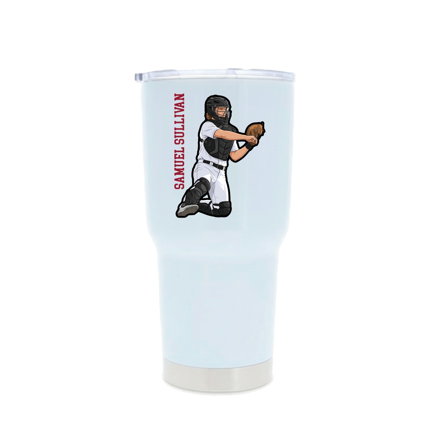 30oz Stainless Steel Tumbler — Name Vertical in White