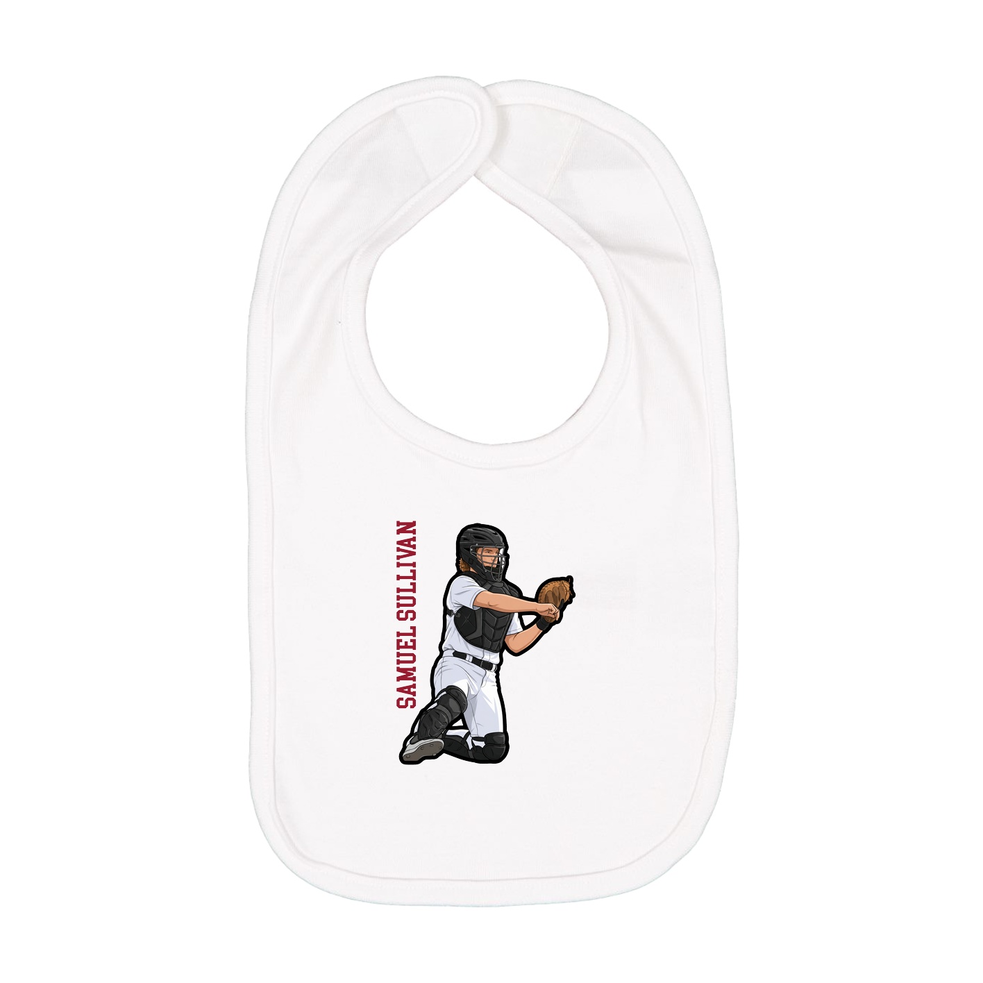 Infant Bib — Name Vertical in White