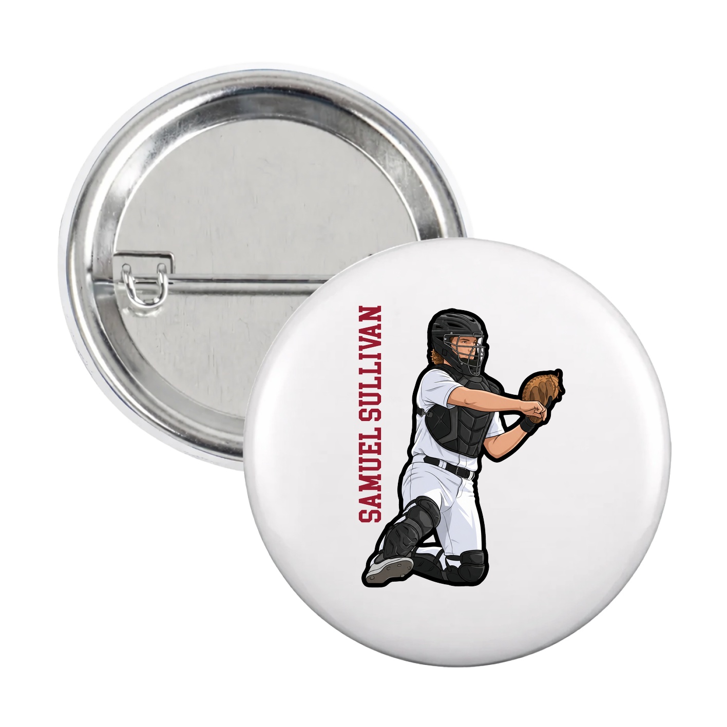 Game Day Button — Name Vertical in White