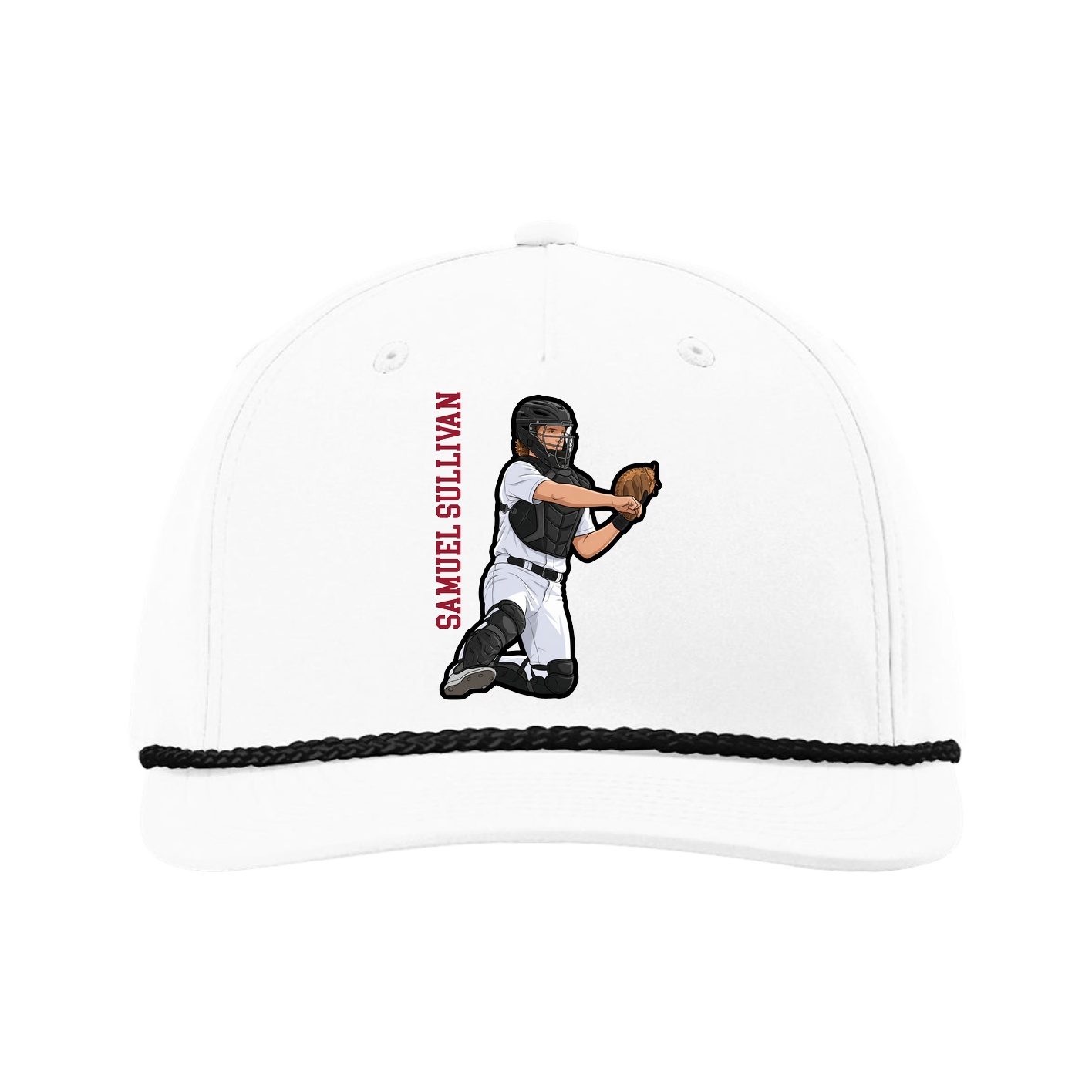 Five-Panel Classic Rope Cap — Name Vertical in White
