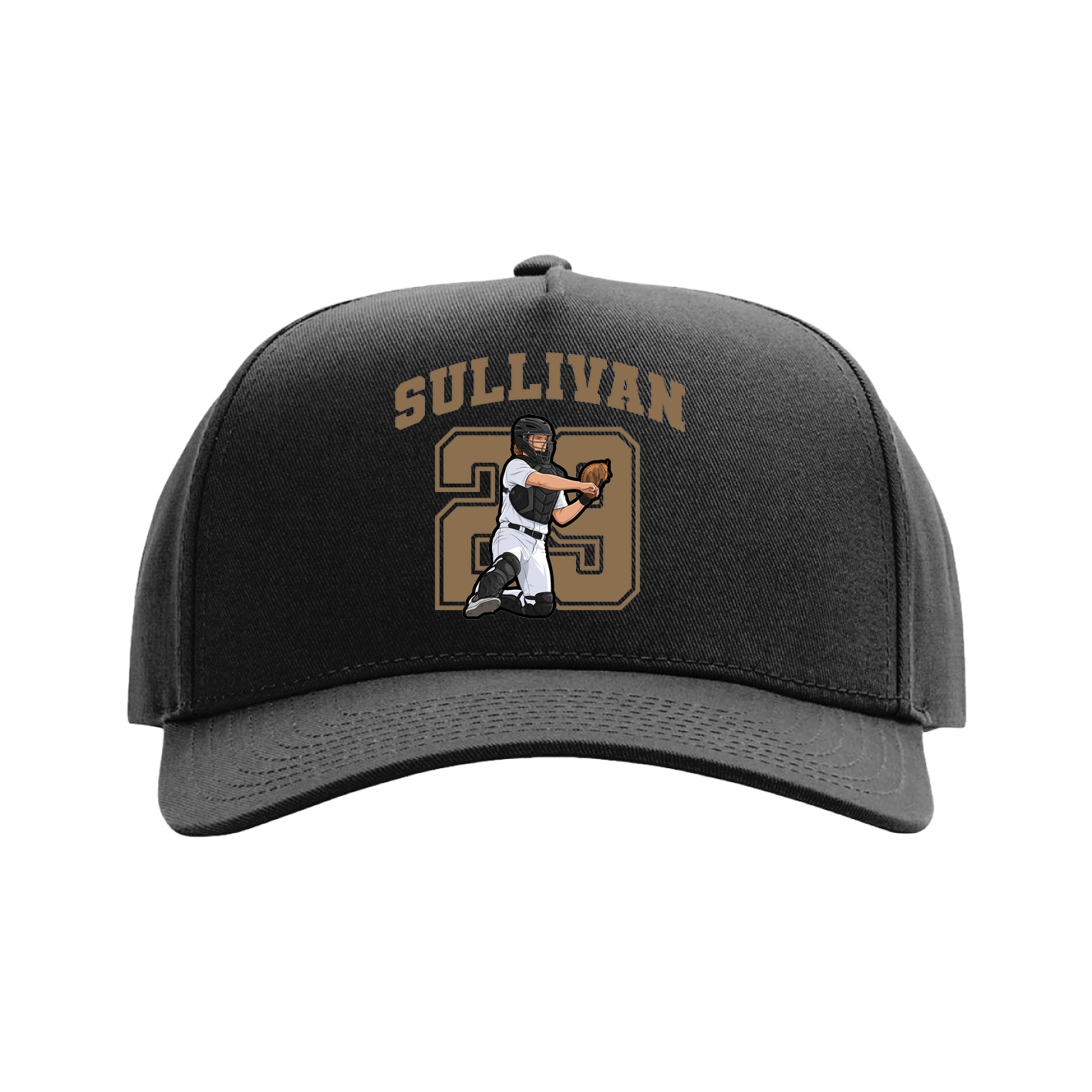 Full Fabric Five-Panel Champ Cap — Number in Black