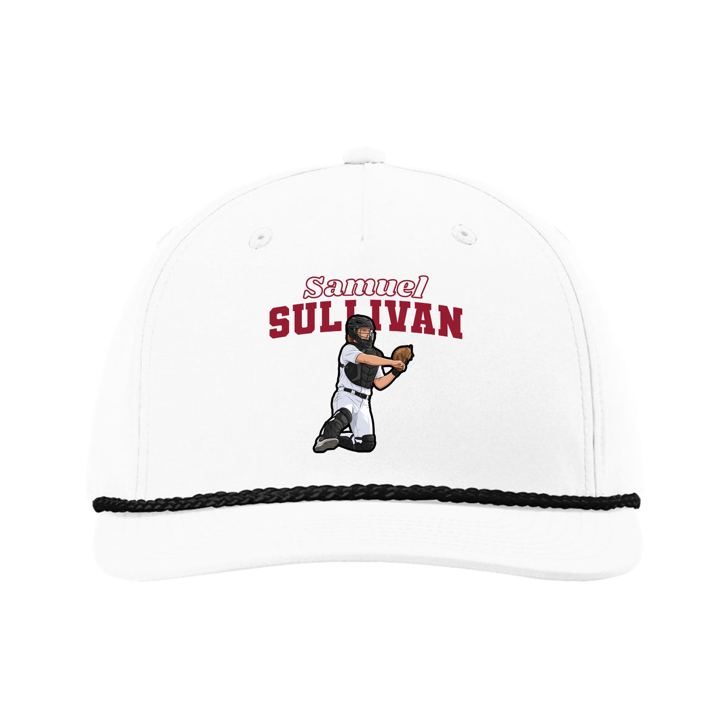 Five-Panel Classic Rope Cap — Name Arch in White