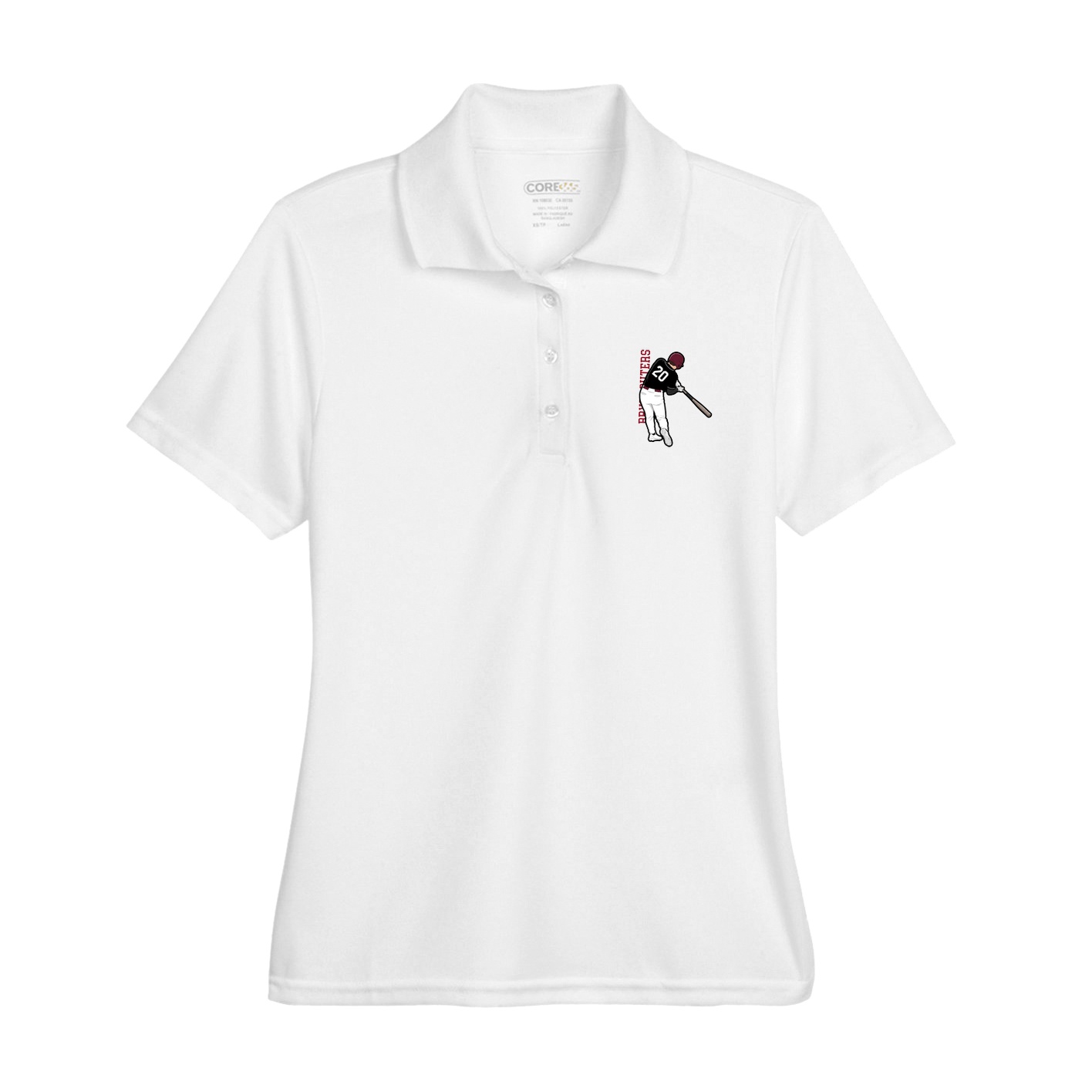 Womens Performance Polo — Name Vertical in White