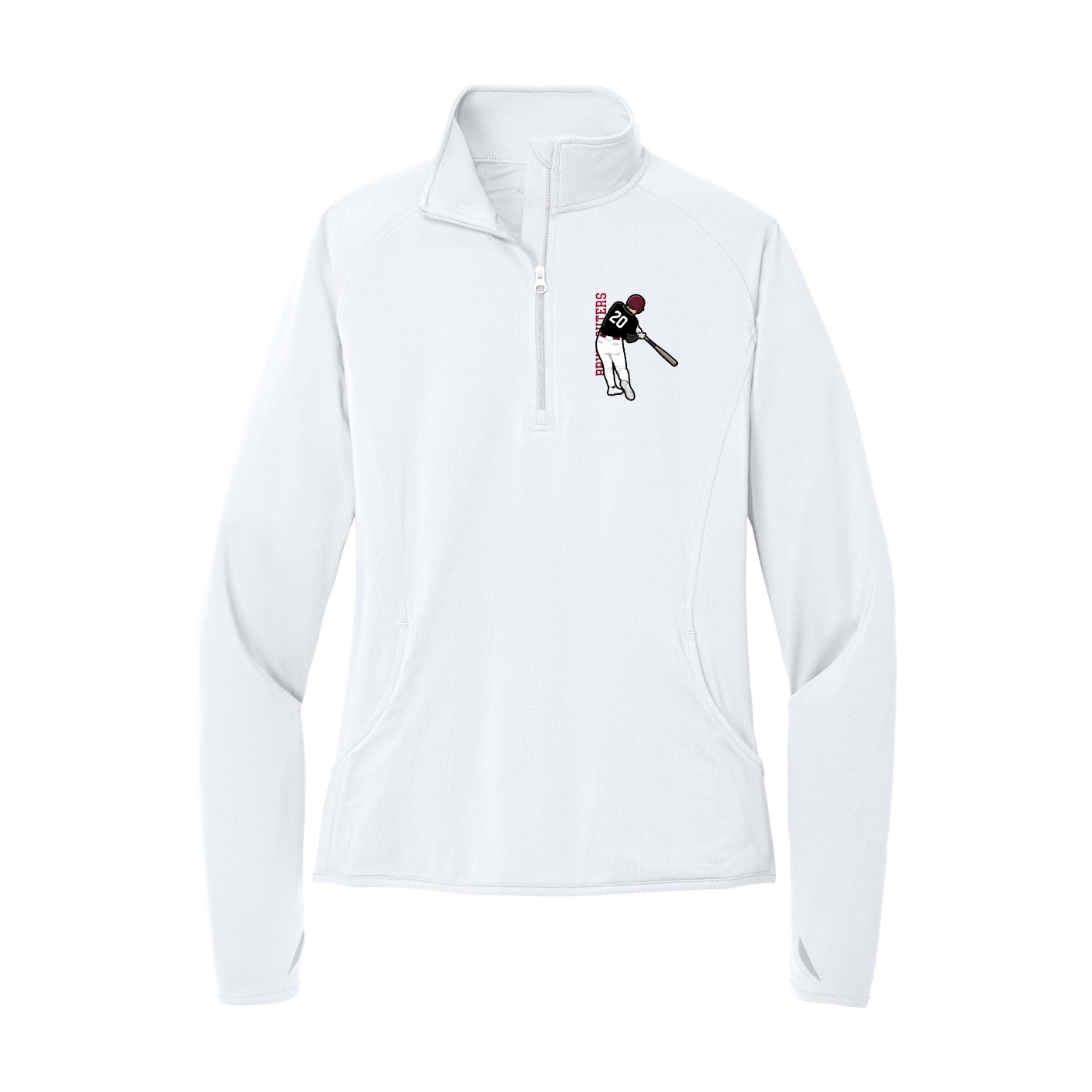 Women's Q-Zip Pullover — Name Vertical in White