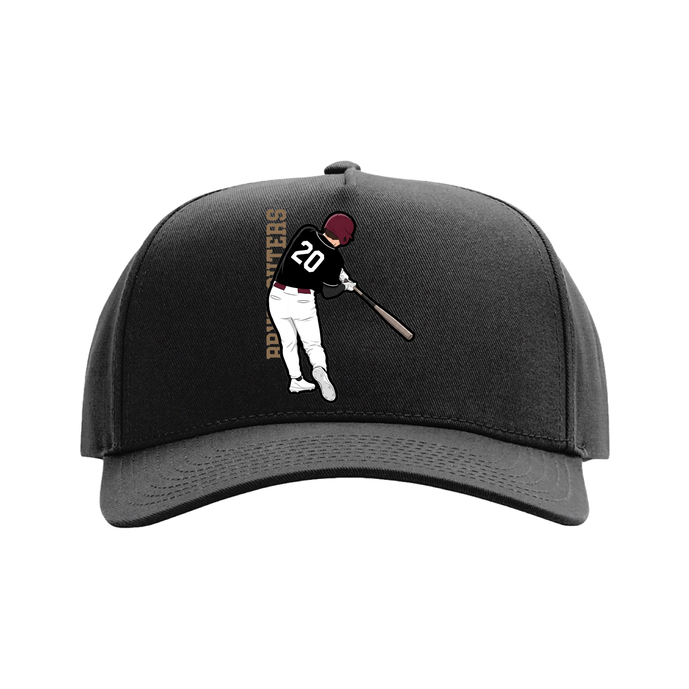 Full Fabric Five-Panel Champ Cap — Name Vertical in Black