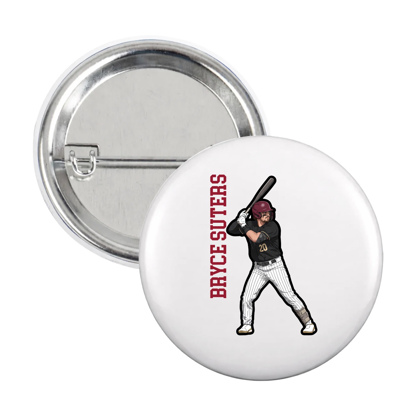 Game Day Button — Name Vertical in White