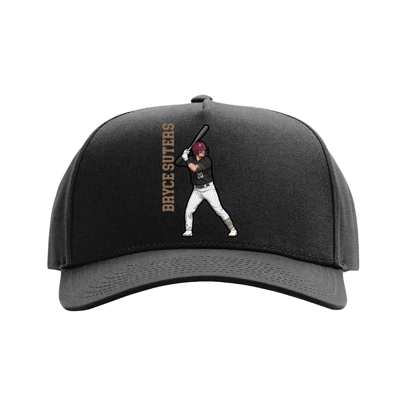 Full Fabric Five-Panel Champ Cap — Name Vertical in Black
