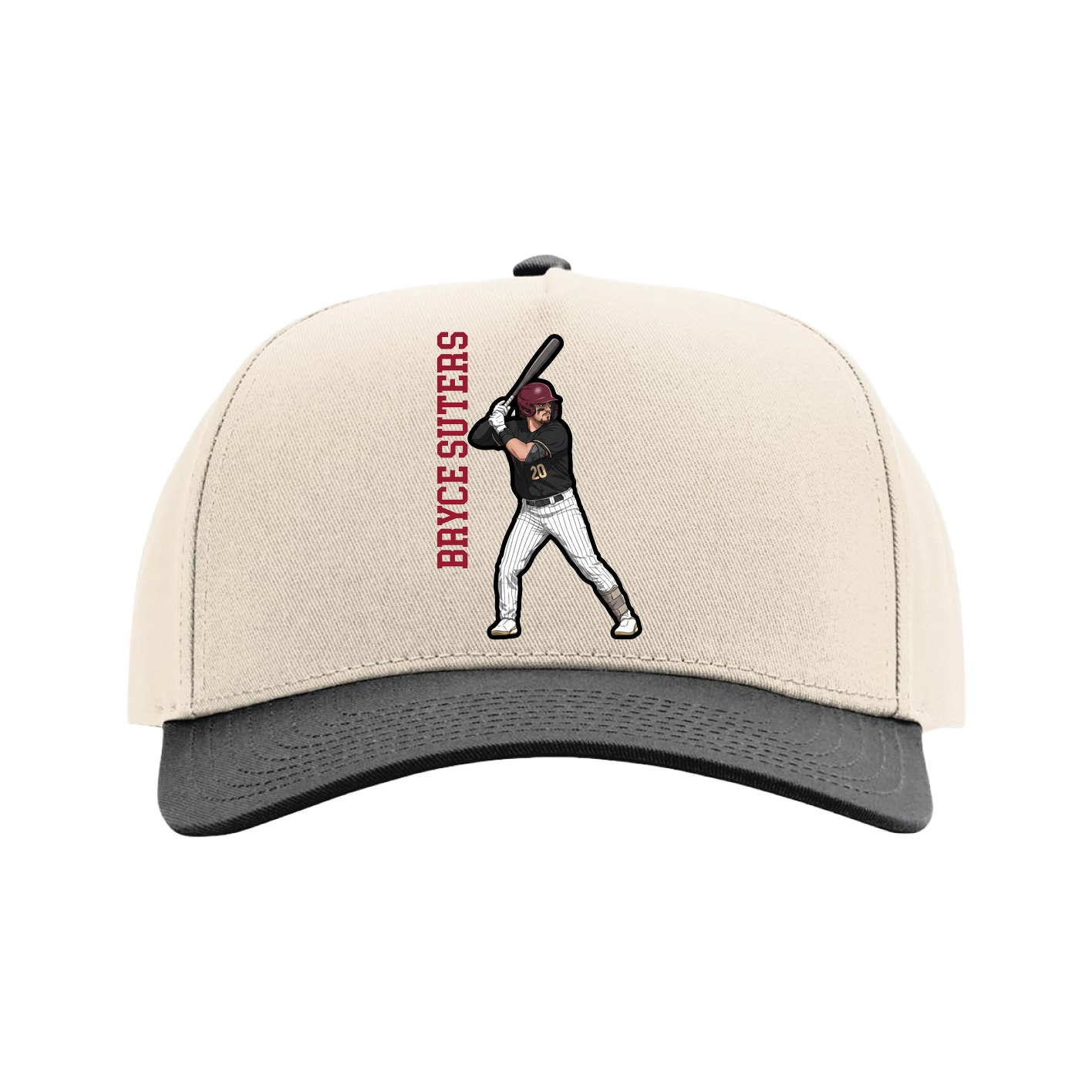 Full Fabric Five-Panel Champ Cap — Name Vertical in Cream/Black