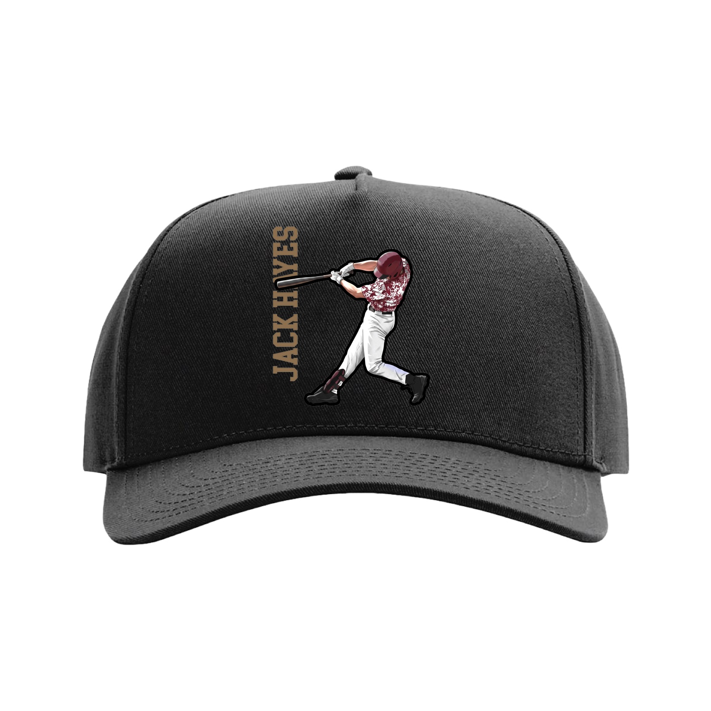 Full Fabric Five-Panel Champ Cap — Name Vertical in Black