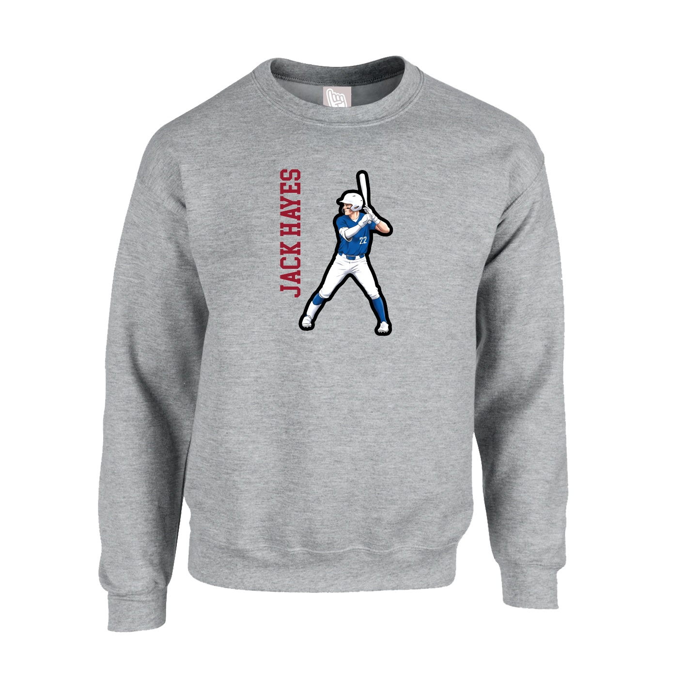 Fleece Crew — Name Vertical in Grey