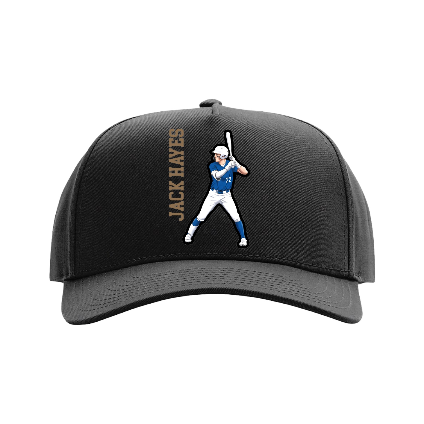 Full Fabric Five-Panel Champ Cap — Name Vertical in Black