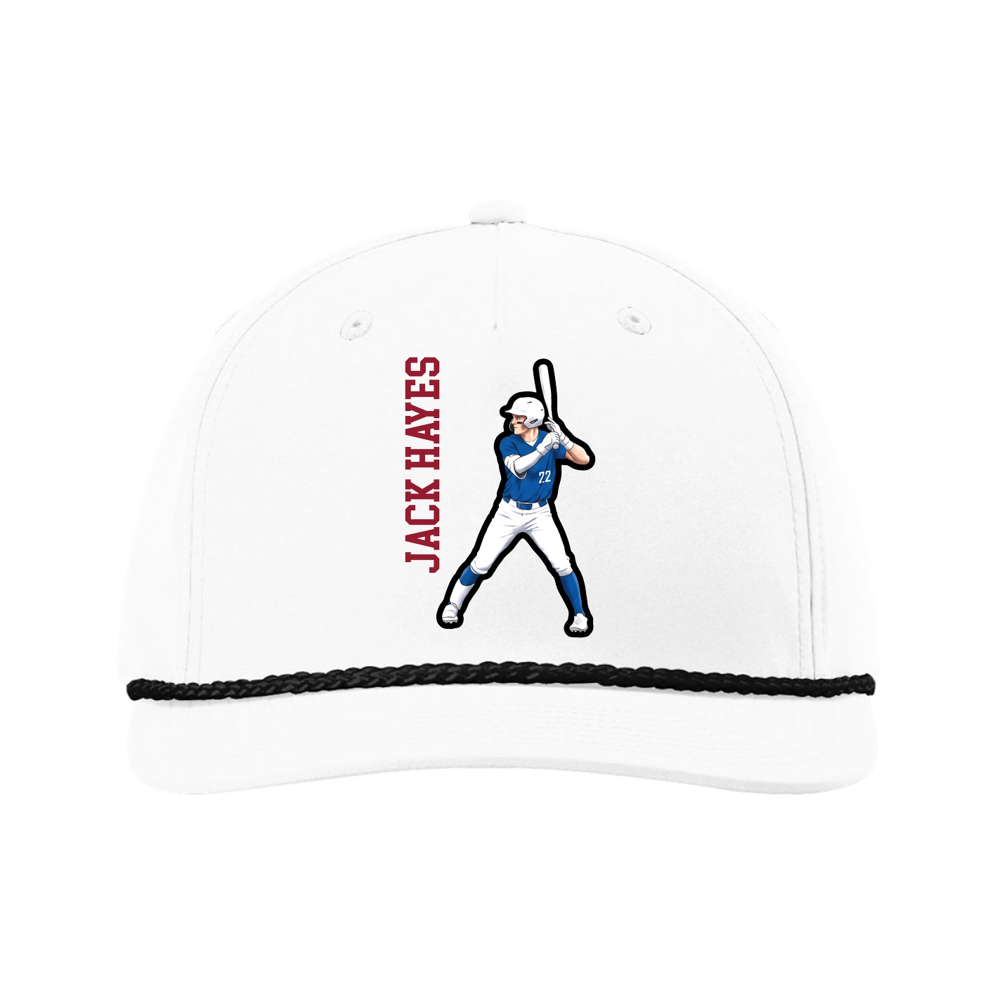 Five-Panel Classic Rope Cap — Name Vertical in White