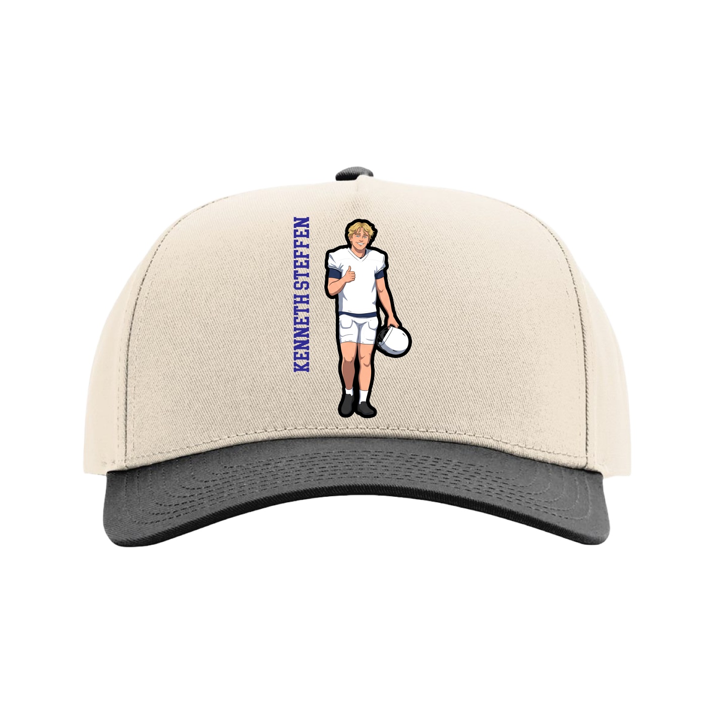 Full Fabric Five-Panel Champ Cap — Name Vertical in Cream/Black