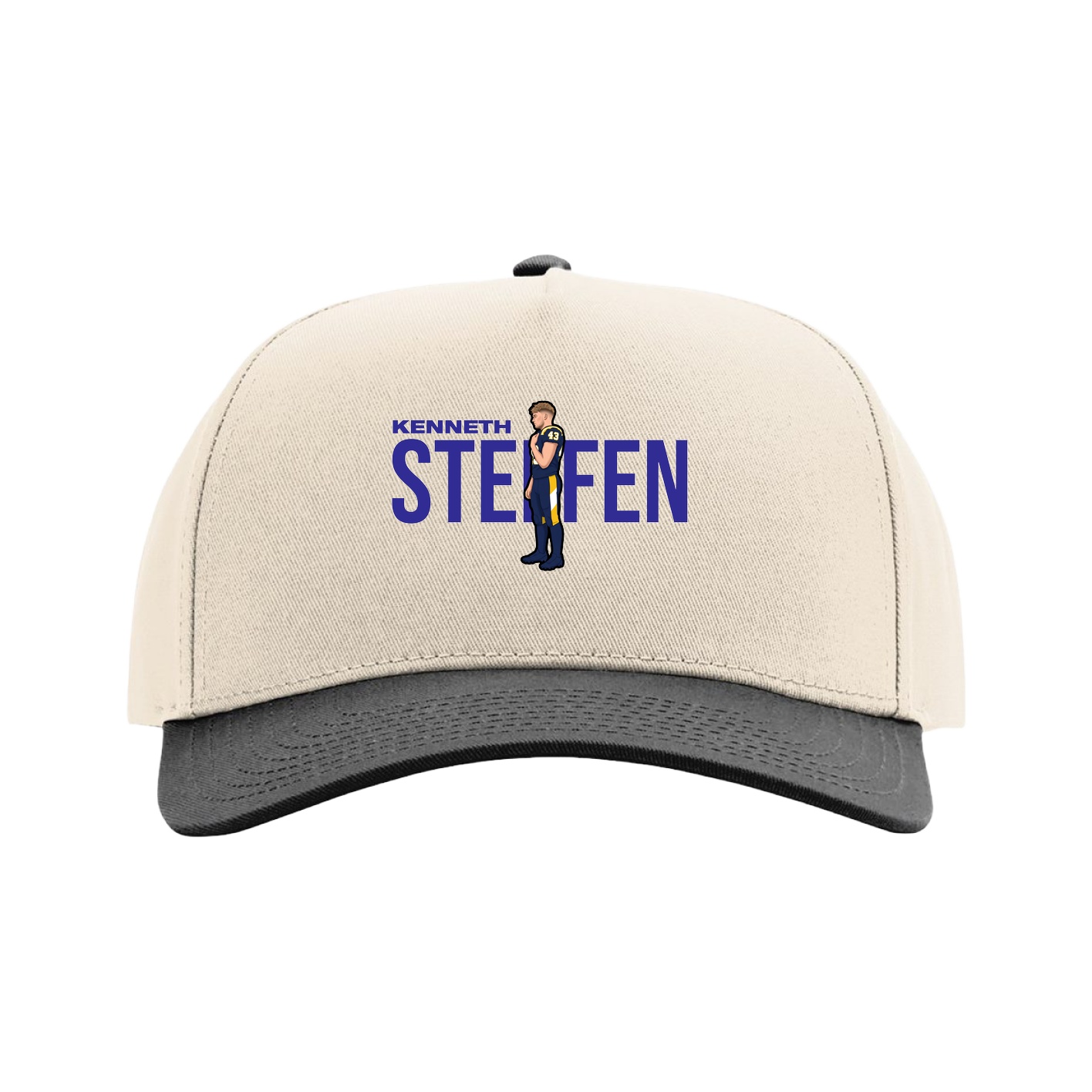 Full Fabric Five-Panel Champ Cap — Player Name in Cream/Black