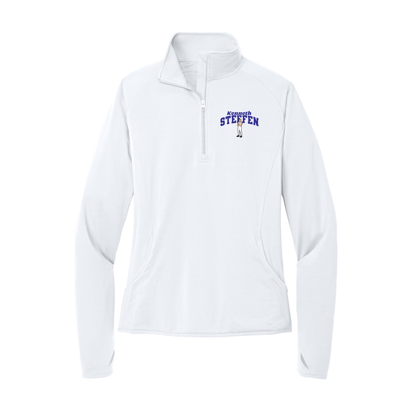Women's Q-Zip Pullover — Signature Arch in White