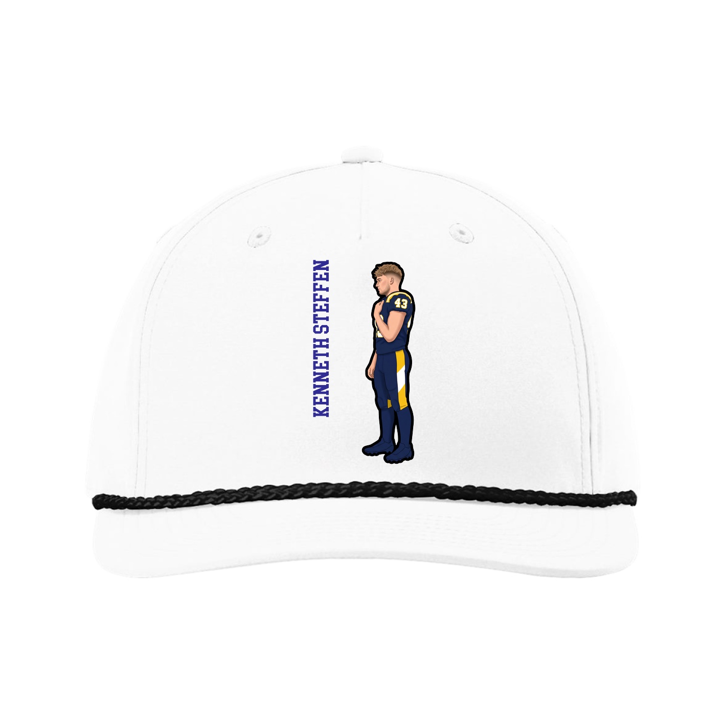 Five-Panel Classic Rope Cap — Name Vertical in White