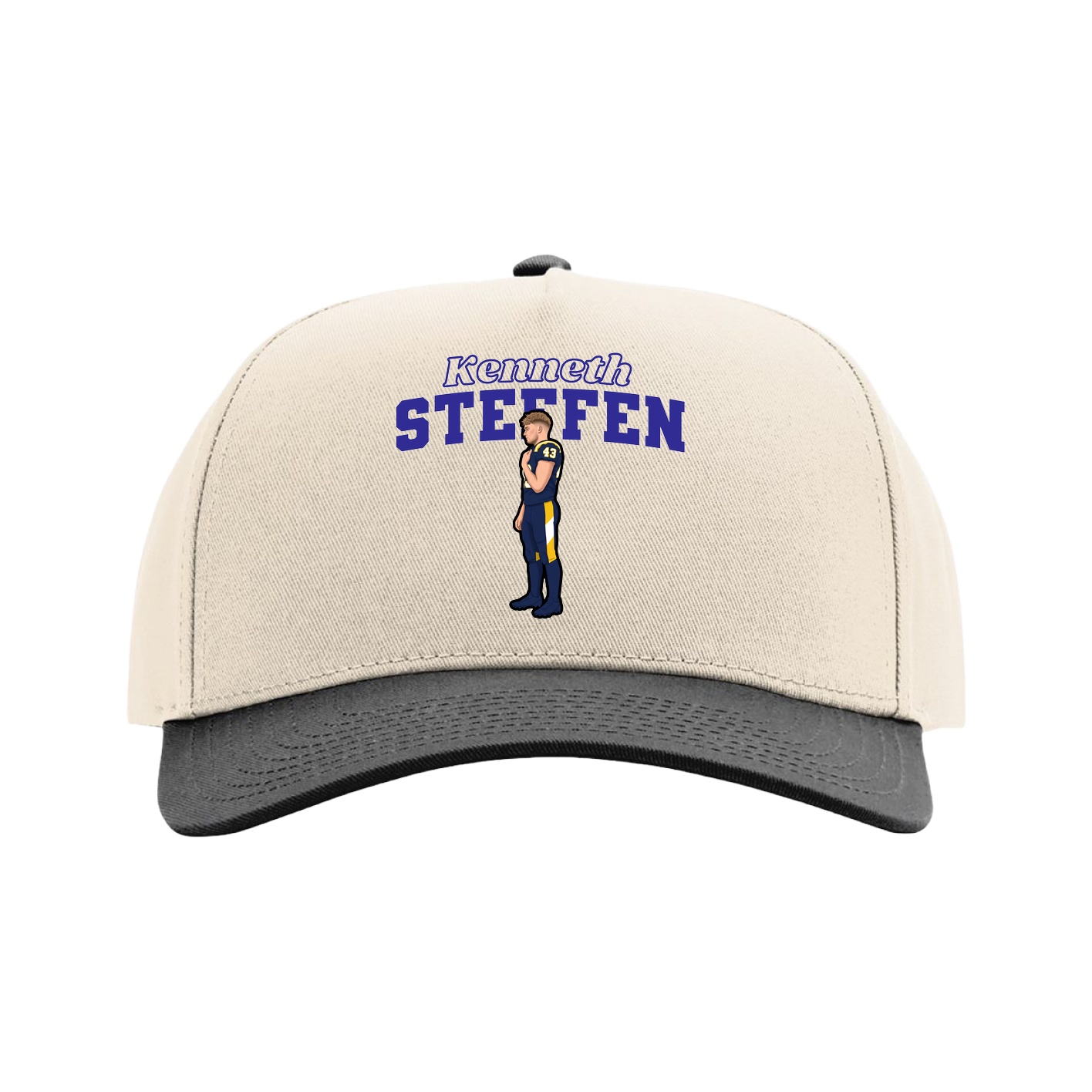 Full Fabric Five-Panel Champ Cap — Name Arch in Cream/Black
