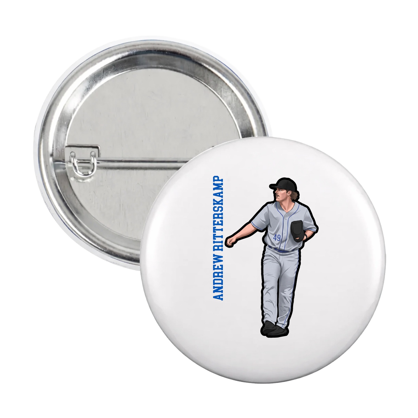 Game Day Button — Name Vertical in White