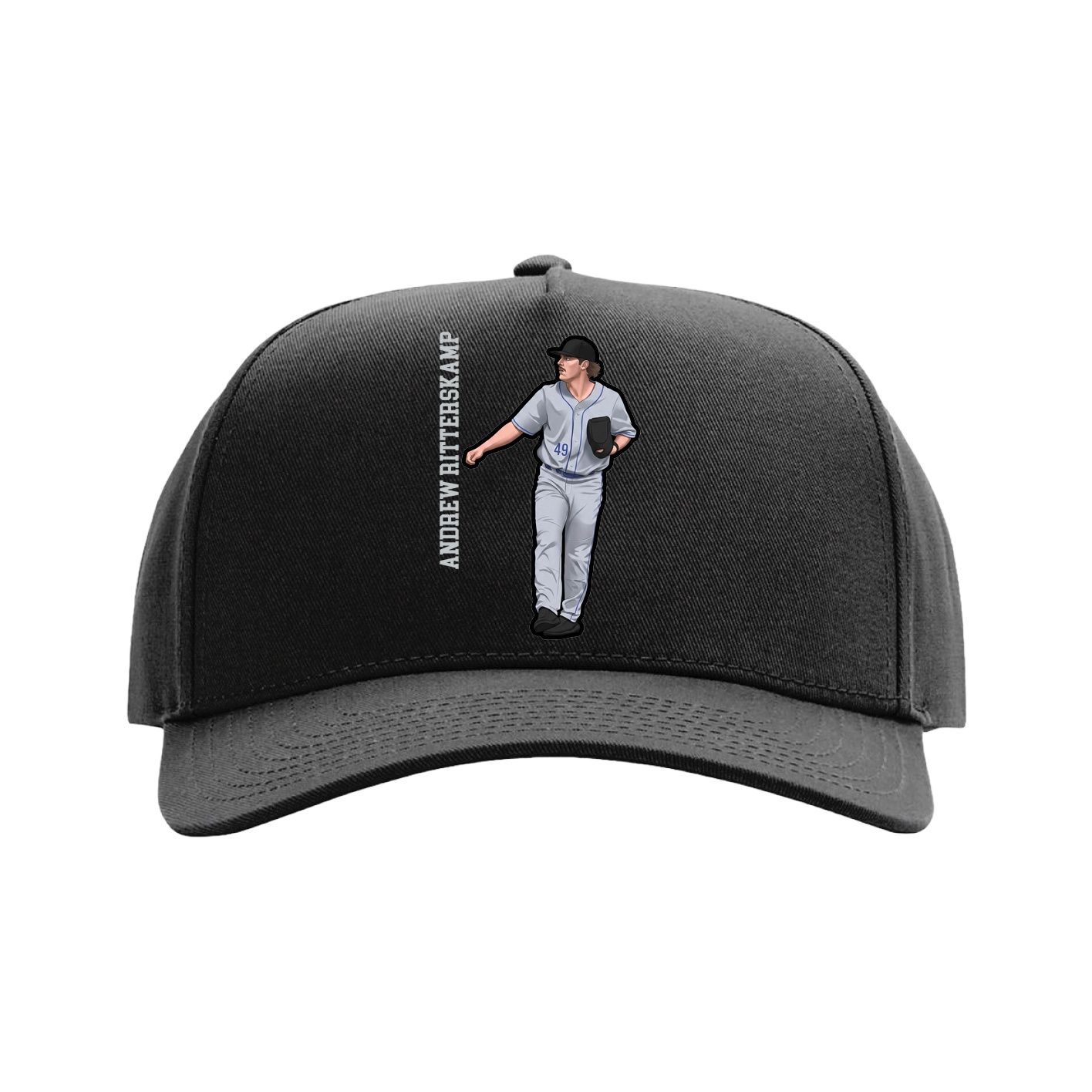 Full Fabric Five-Panel Champ Cap — Name Vertical in Black