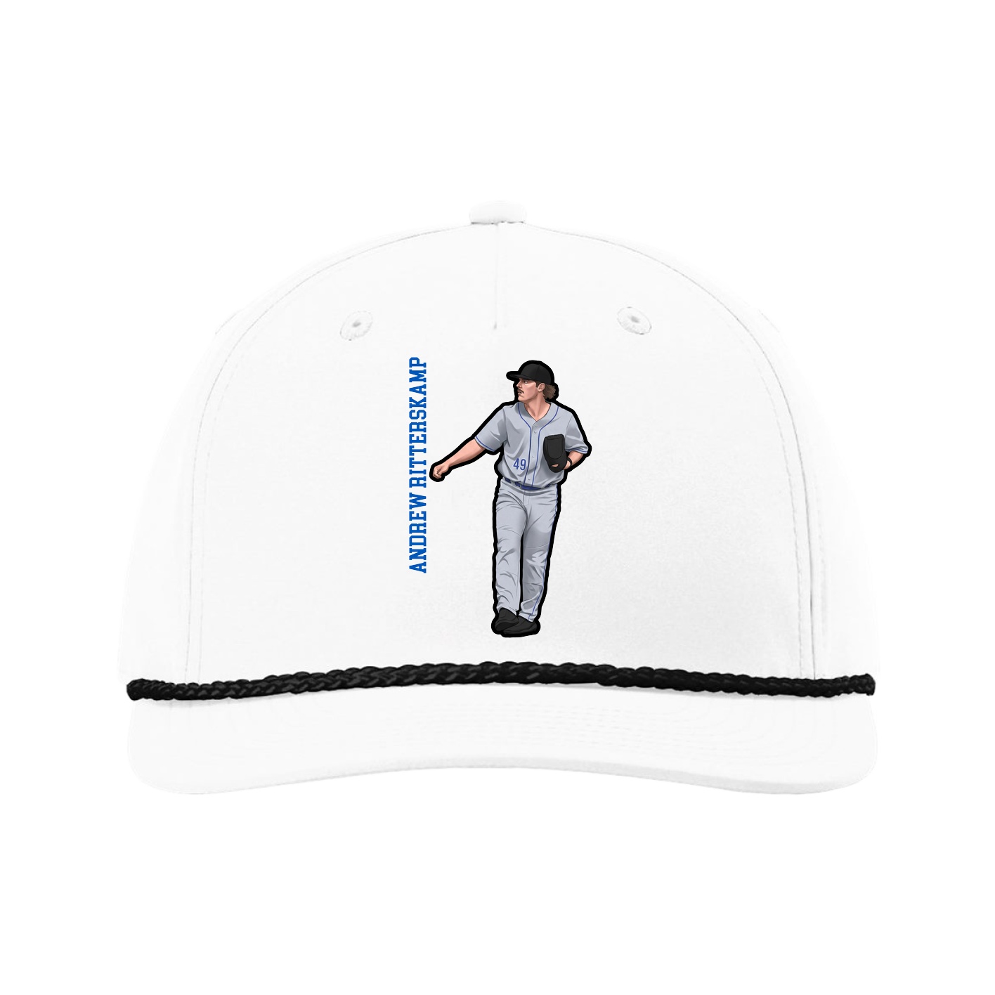 Five-Panel Classic Rope Cap — Name Vertical in White