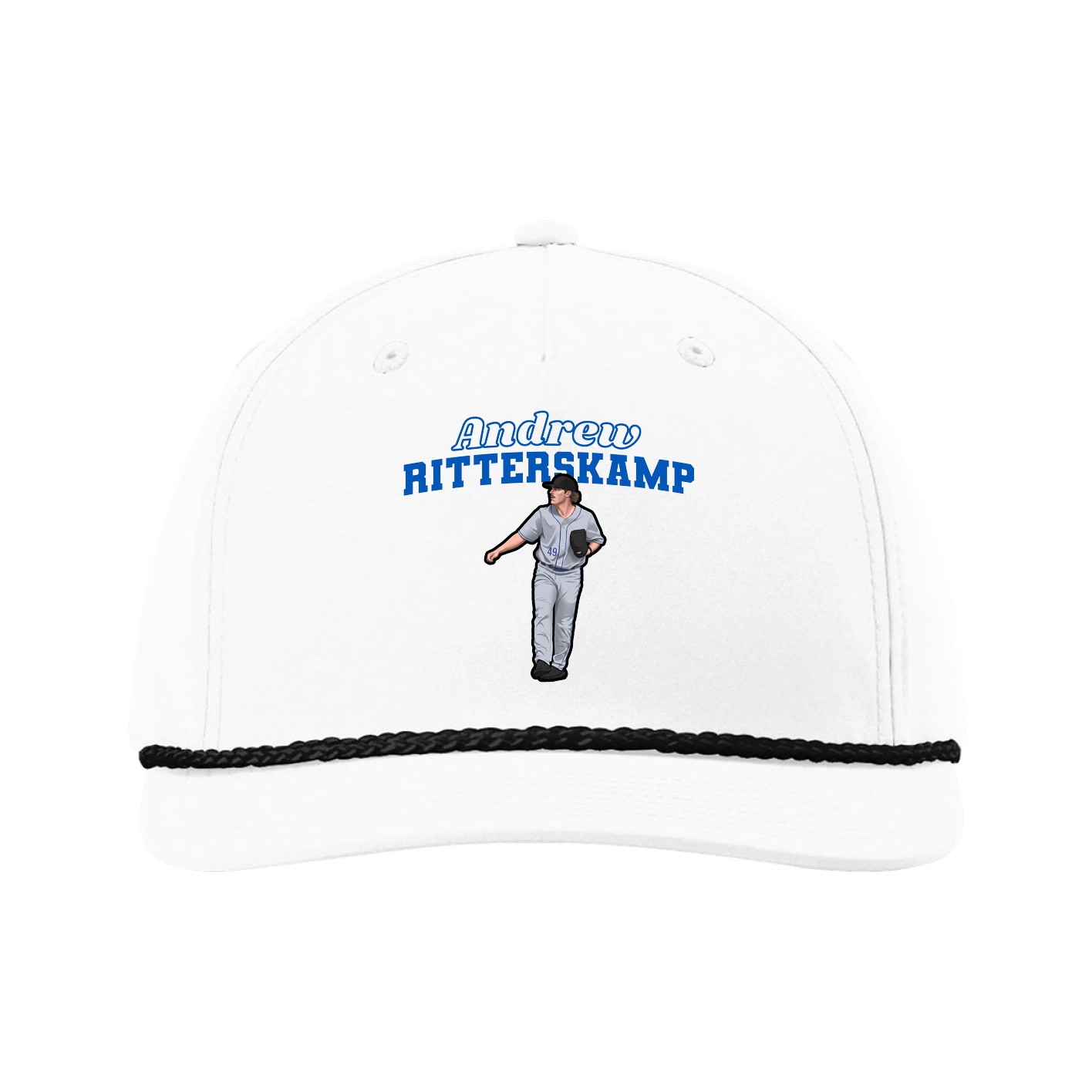 Five-Panel Classic Rope Cap — Name Arch in White