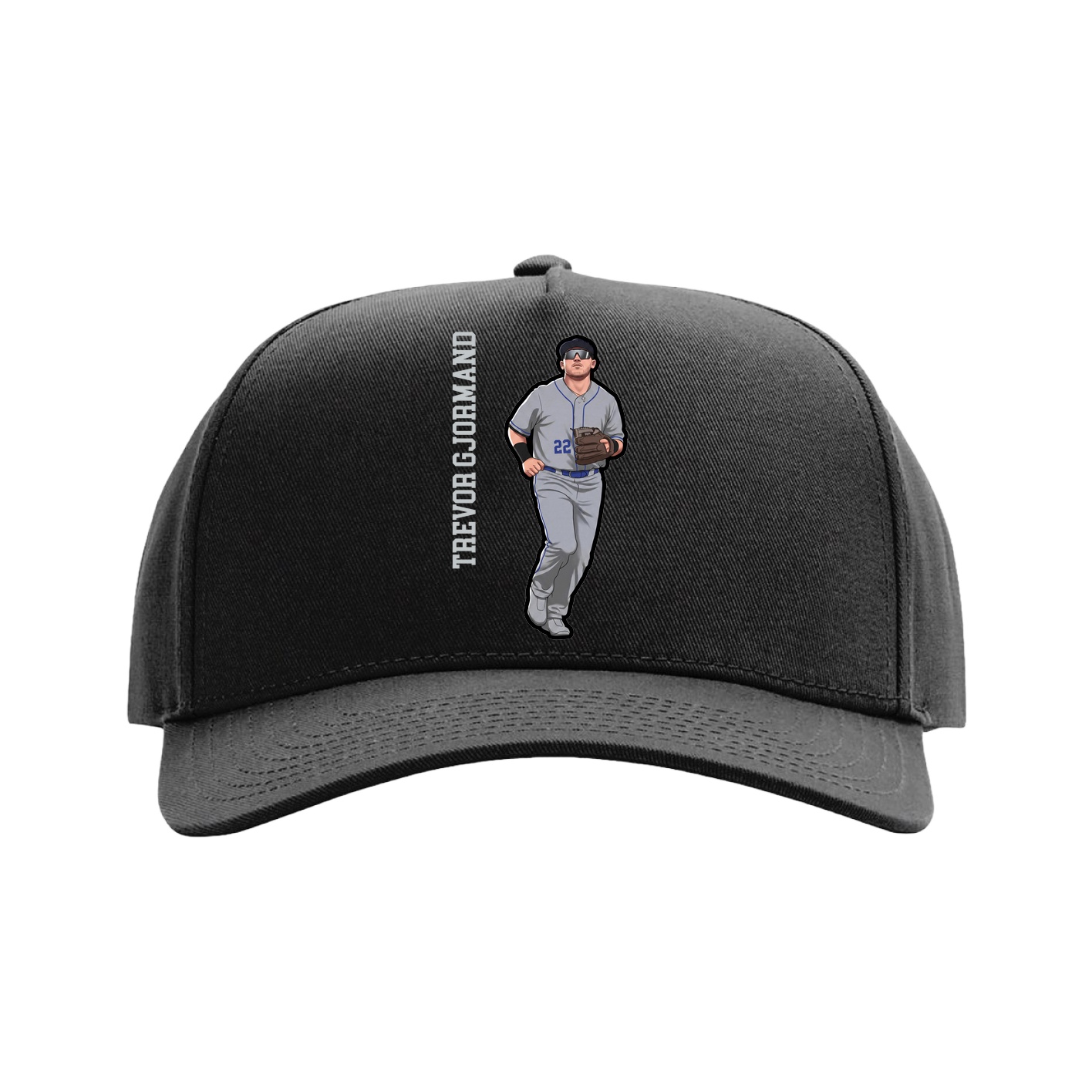 Full Fabric Five-Panel Champ Cap — Name Vertical in Black