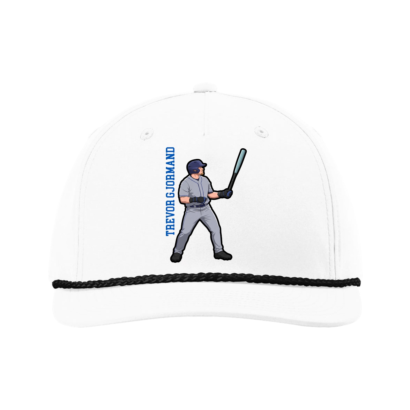 Five-Panel Classic Rope Cap — Name Vertical in White
