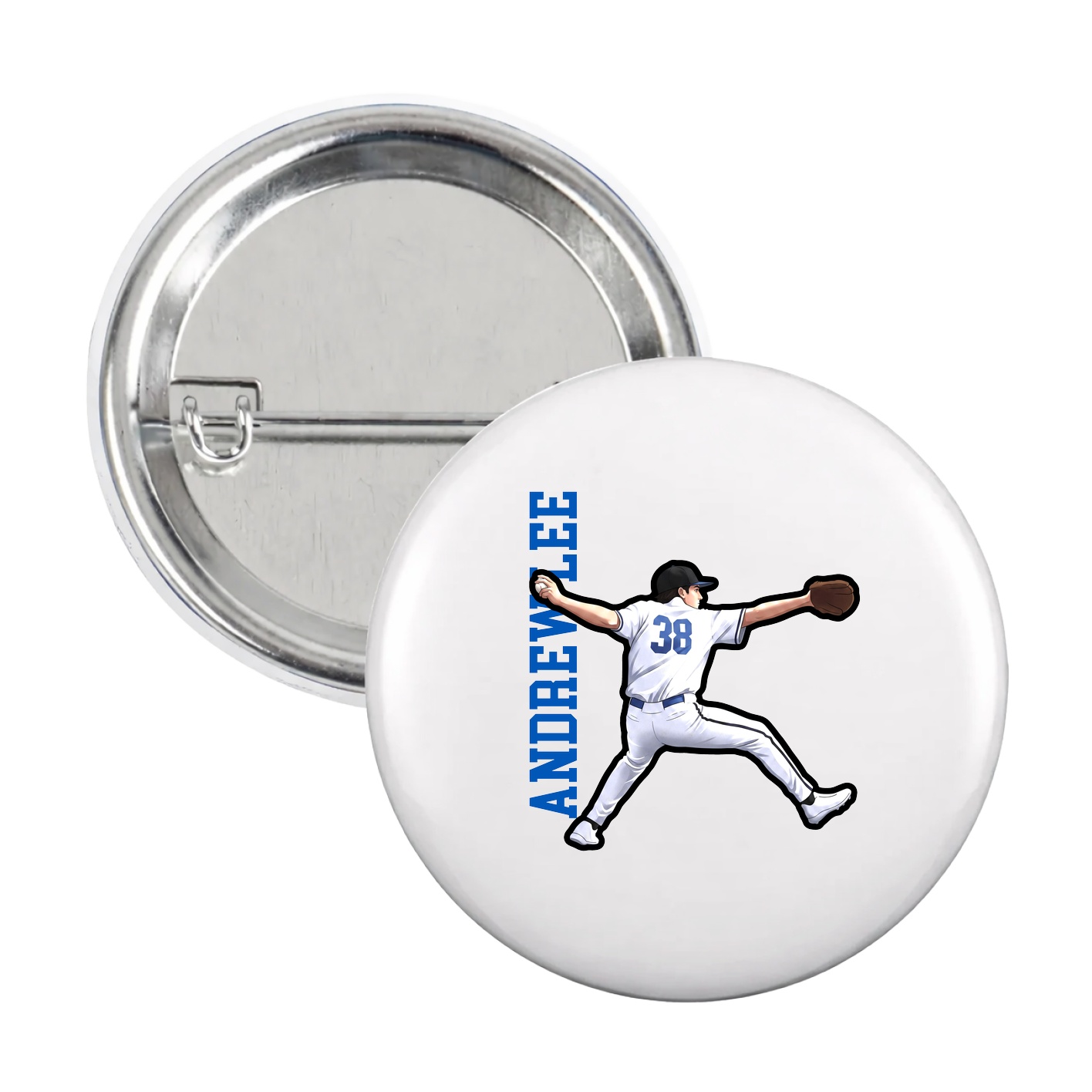 Game Day Button — Name Vertical in White