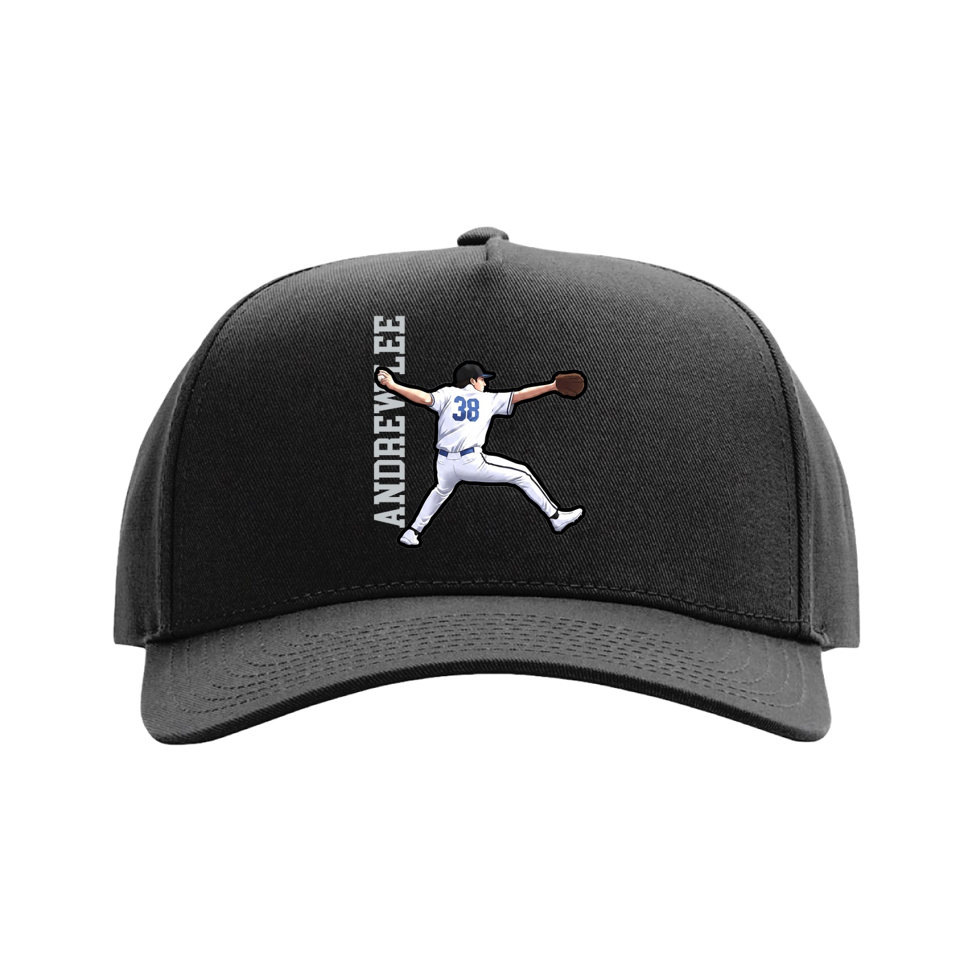 Full Fabric Five-Panel Champ Cap — Name Vertical in Black