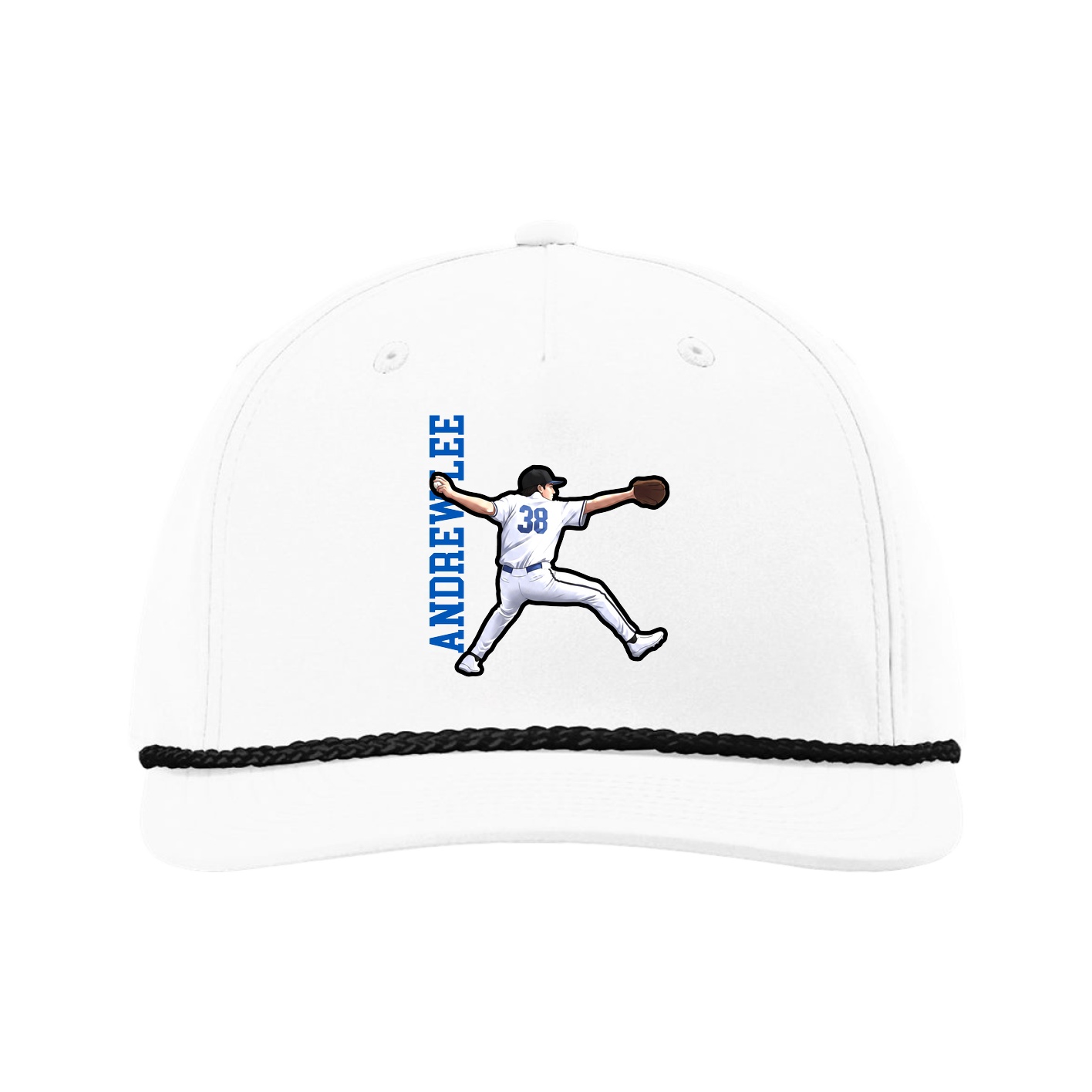 Five-Panel Classic Rope Cap — Name Vertical in White