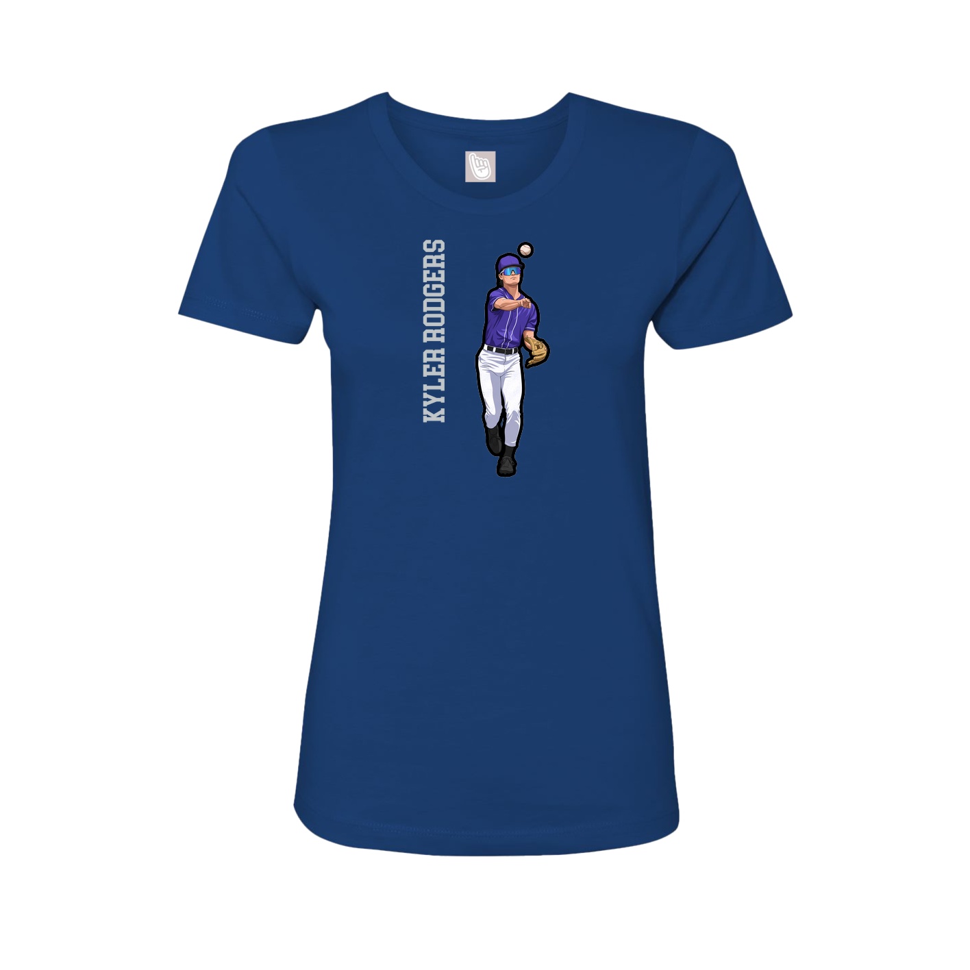 Fitted Women's Tee — Name Vertical in Royal