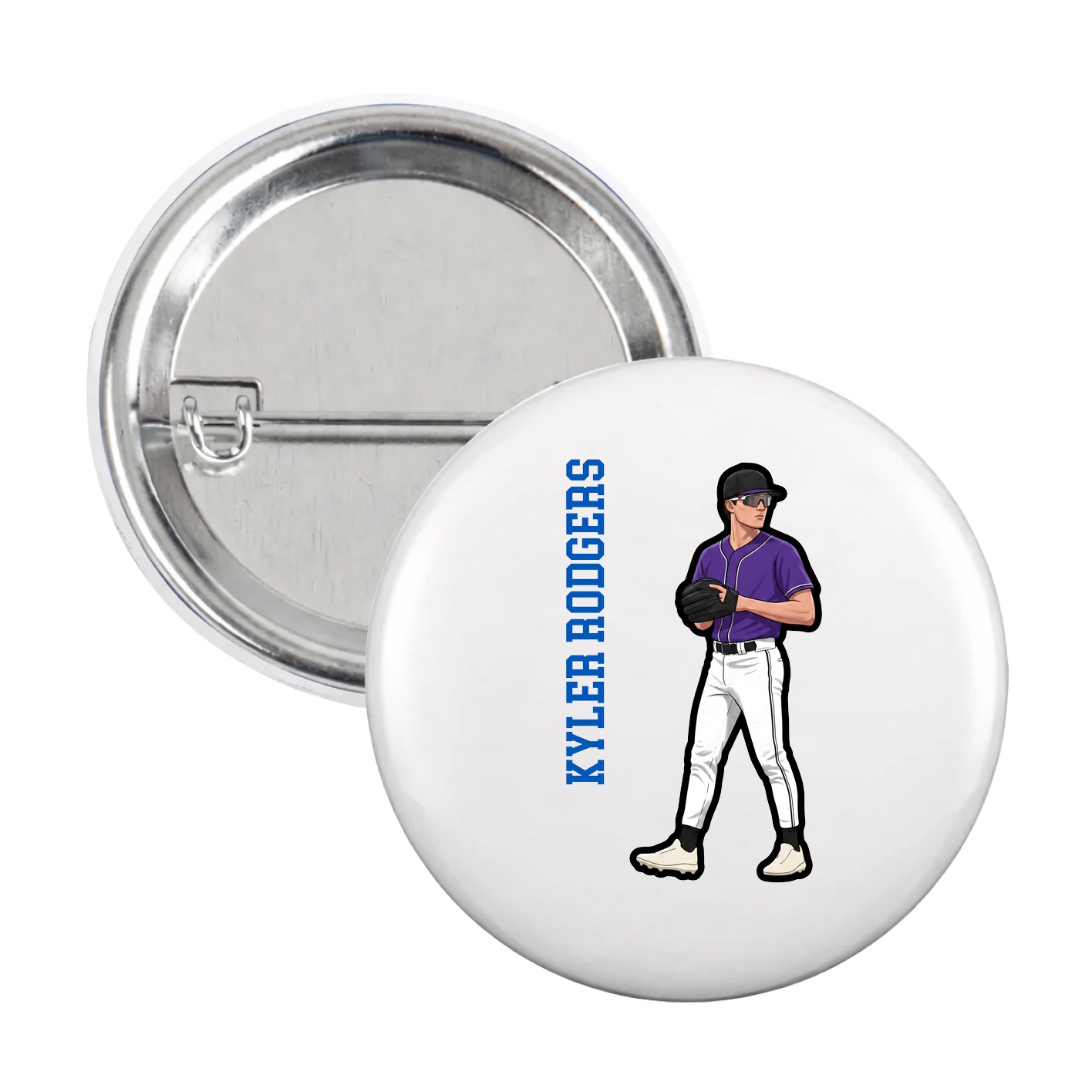 Game Day Button — Name Vertical in White