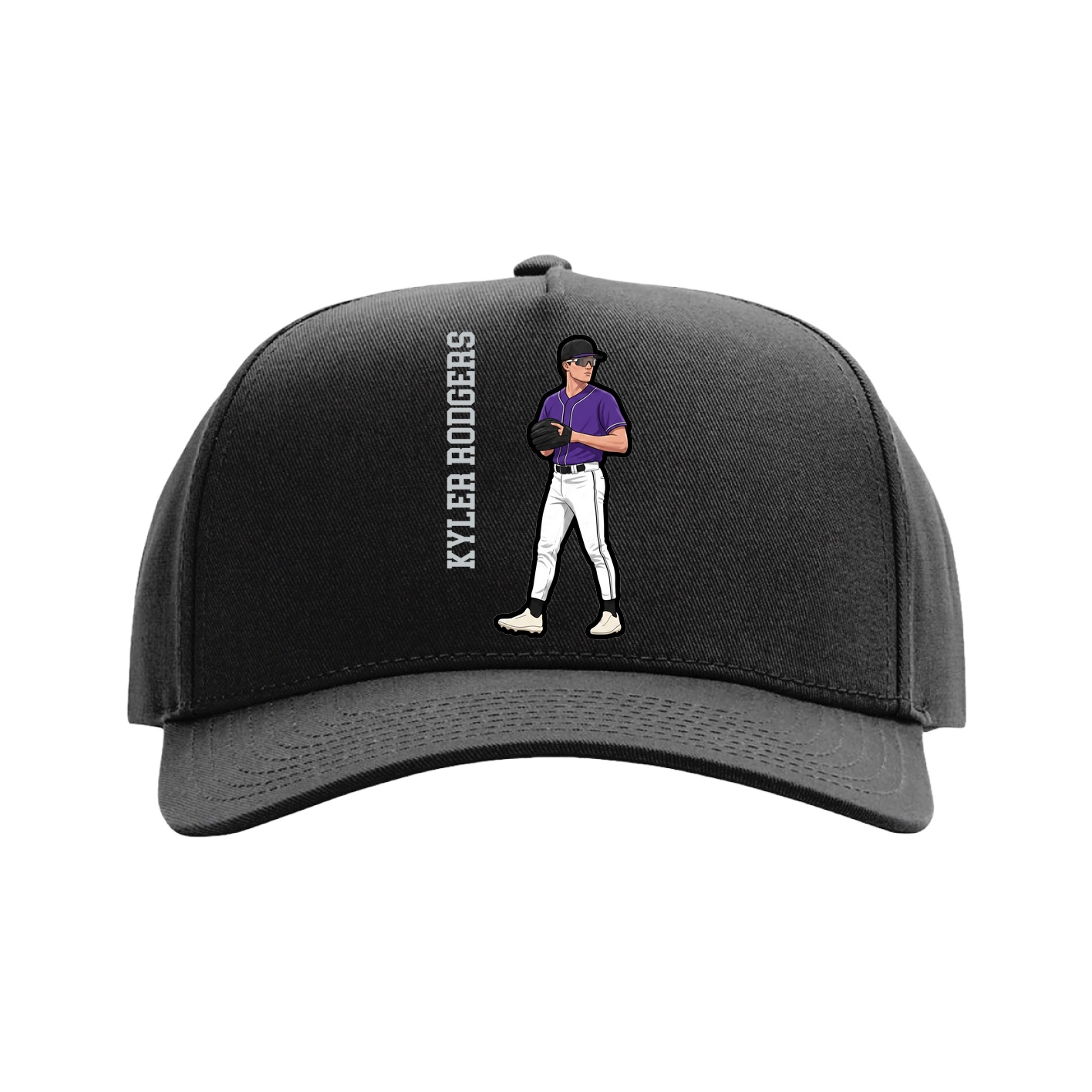 Full Fabric Five-Panel Champ Cap — Name Vertical in Black
