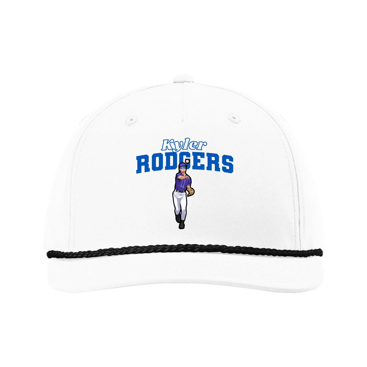 Five-Panel Classic Rope Cap — Name Arch in White