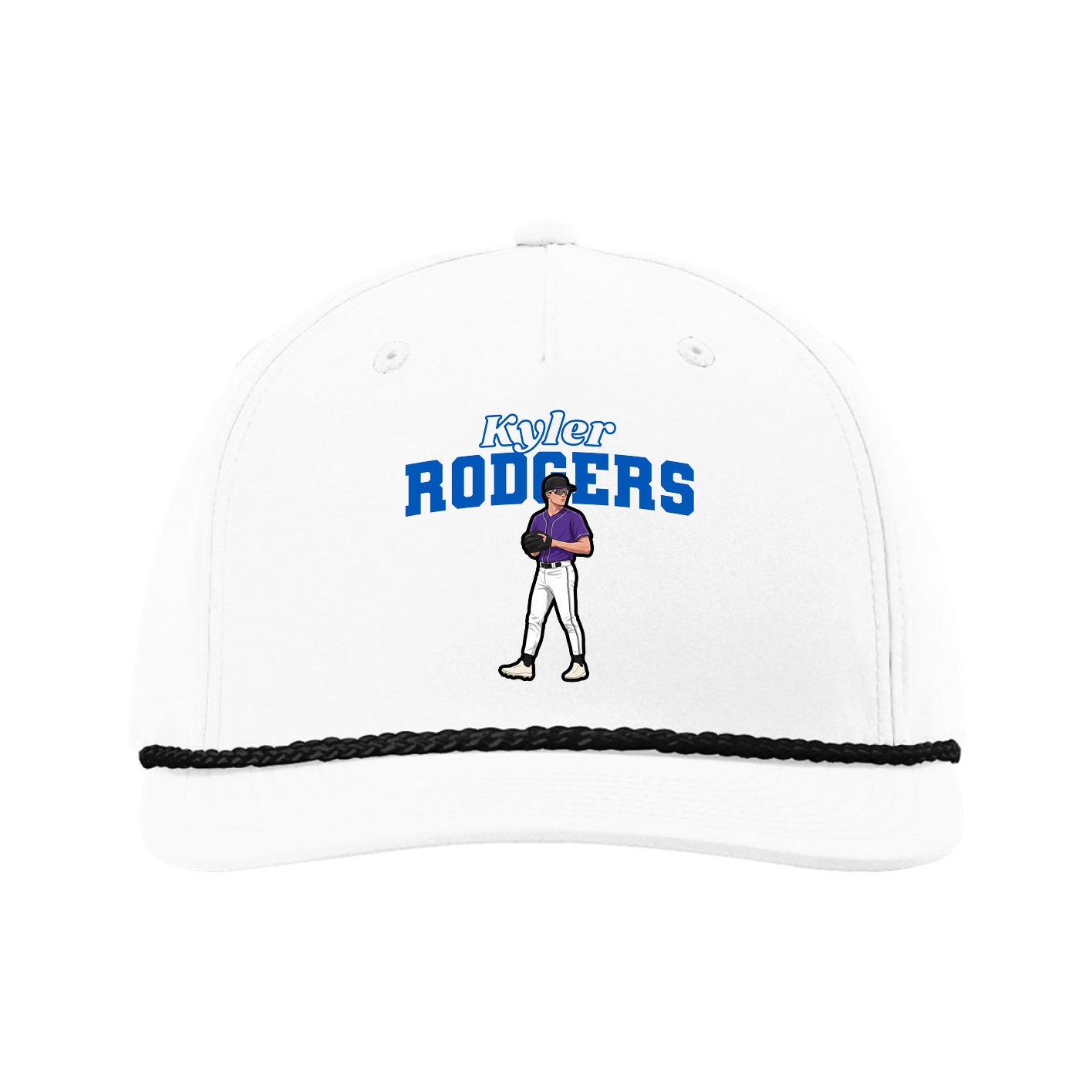 Five-Panel Classic Rope Cap — Name Arch in White