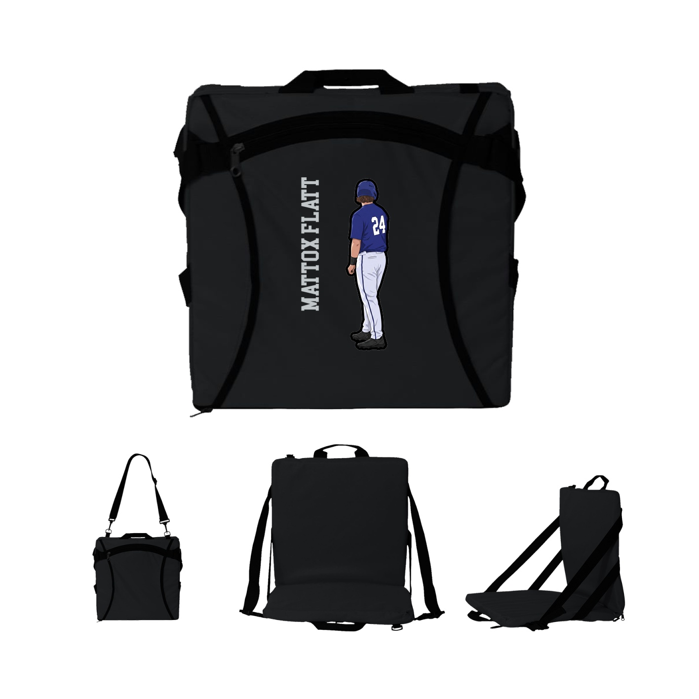 Folding Stadium Seat — Name Vertical in Black