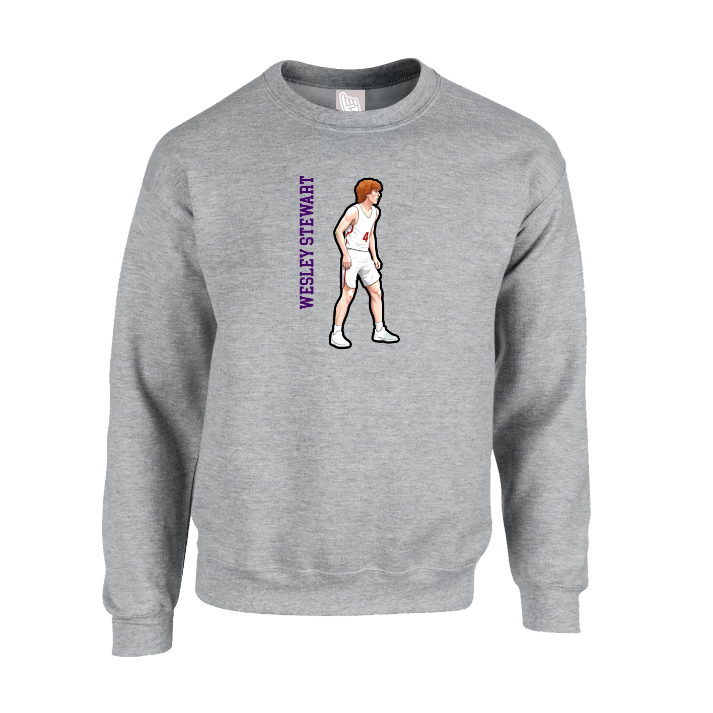 Fleece Crew — Name Vertical in Grey