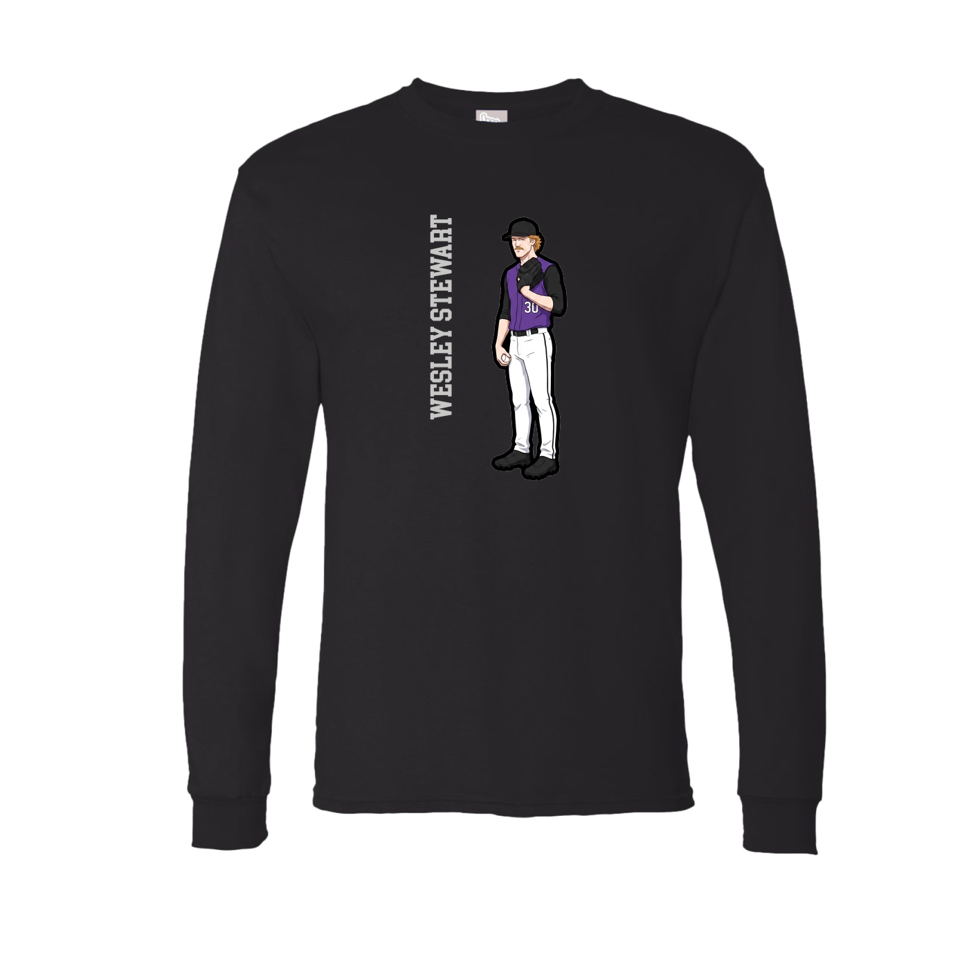 Long Sleeve Tee — Name Vertical in Black