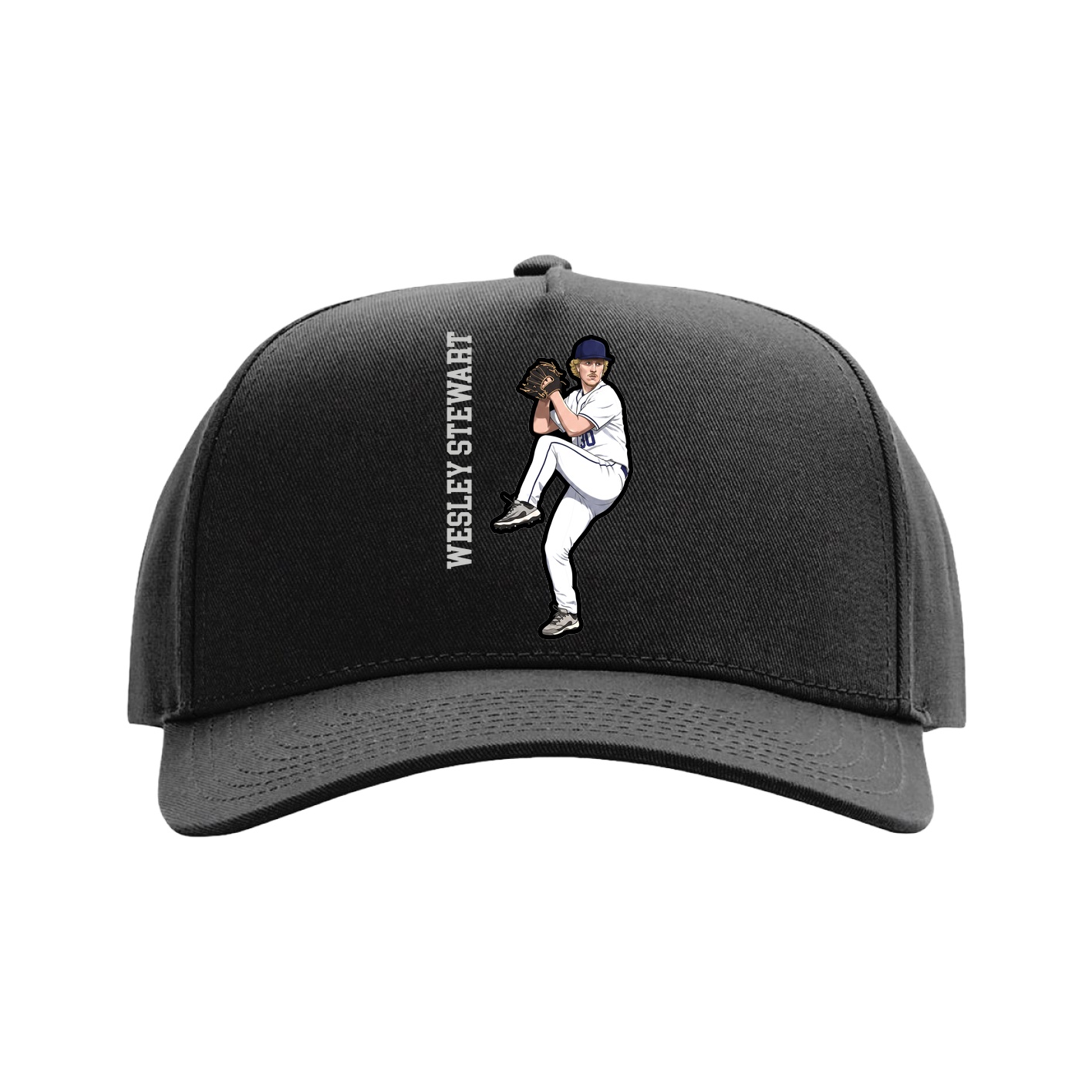 Full Fabric Five-Panel Champ Cap — Name Vertical in Black