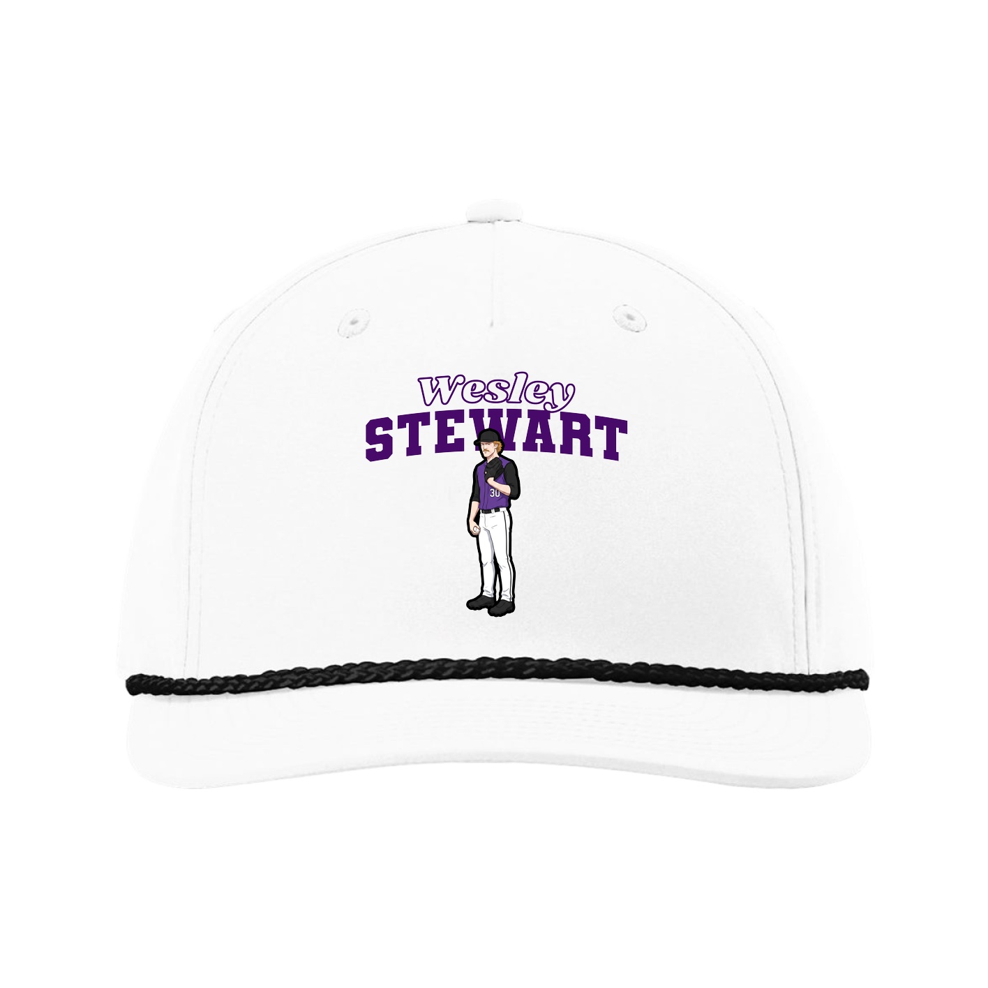 Five-Panel Classic Rope Cap — Name Arch in White
