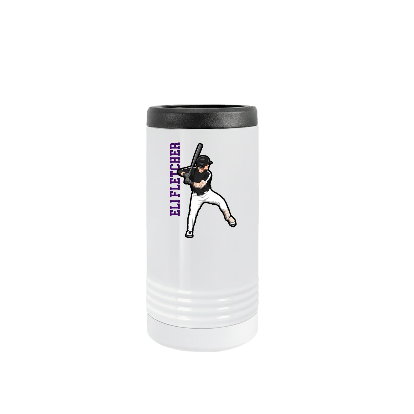 Slim Beverage Holder — Name Vertical in White