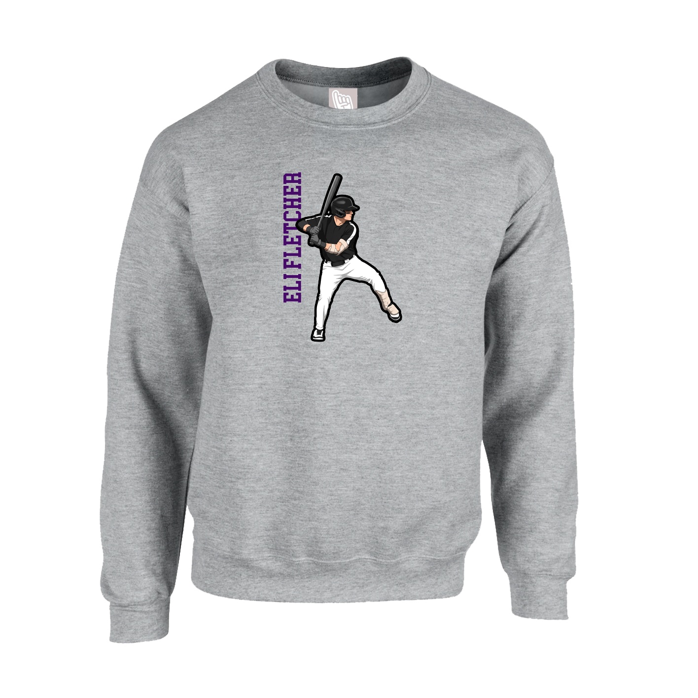 Fleece Crew — Name Vertical in Grey