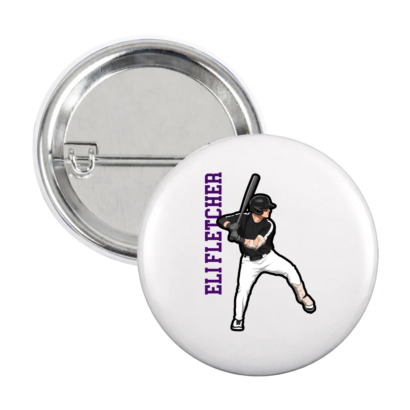 Game Day Button — Name Vertical in White