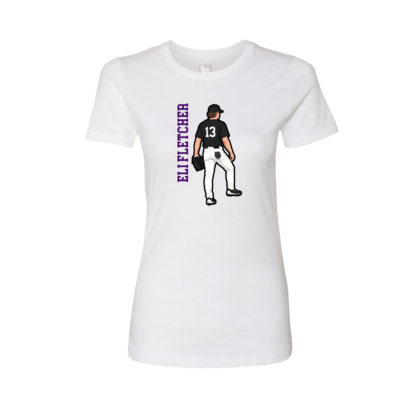 Fitted Women's Tee — Name Vertical in White